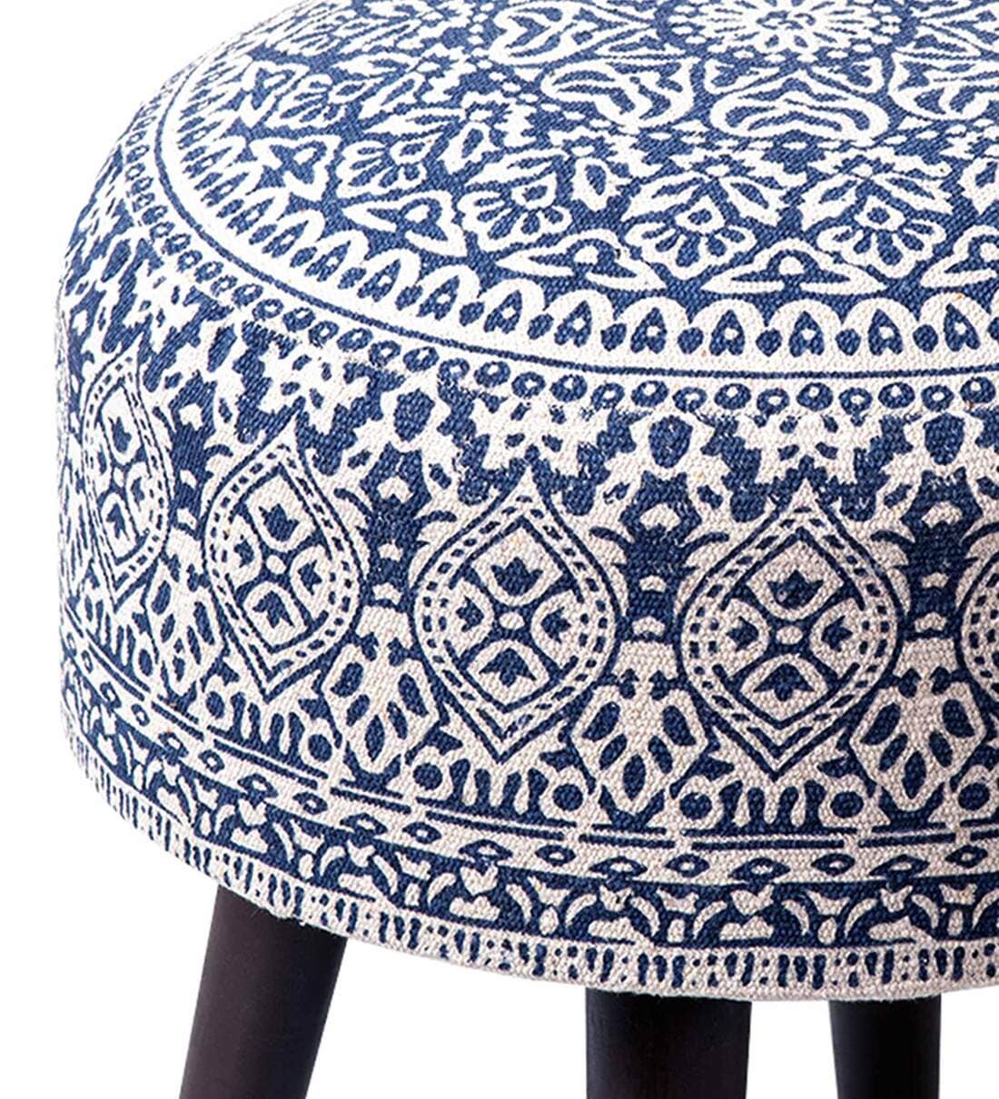 Buy Fremont Fabric Seating Stool in Blue Colour by NestRoots Online