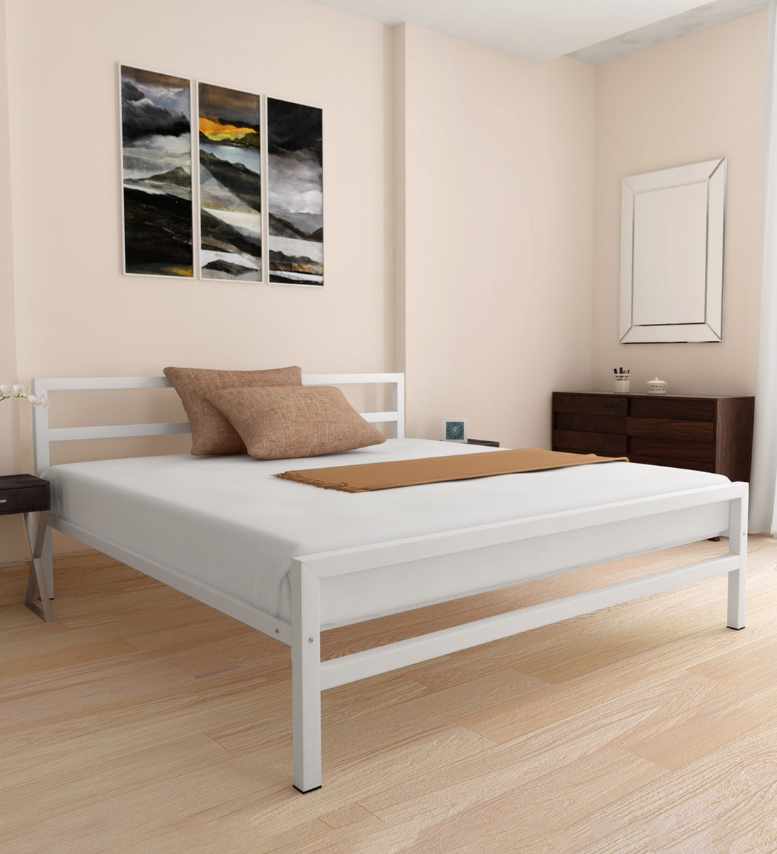 Striker Metal King Size Bed in White Finish