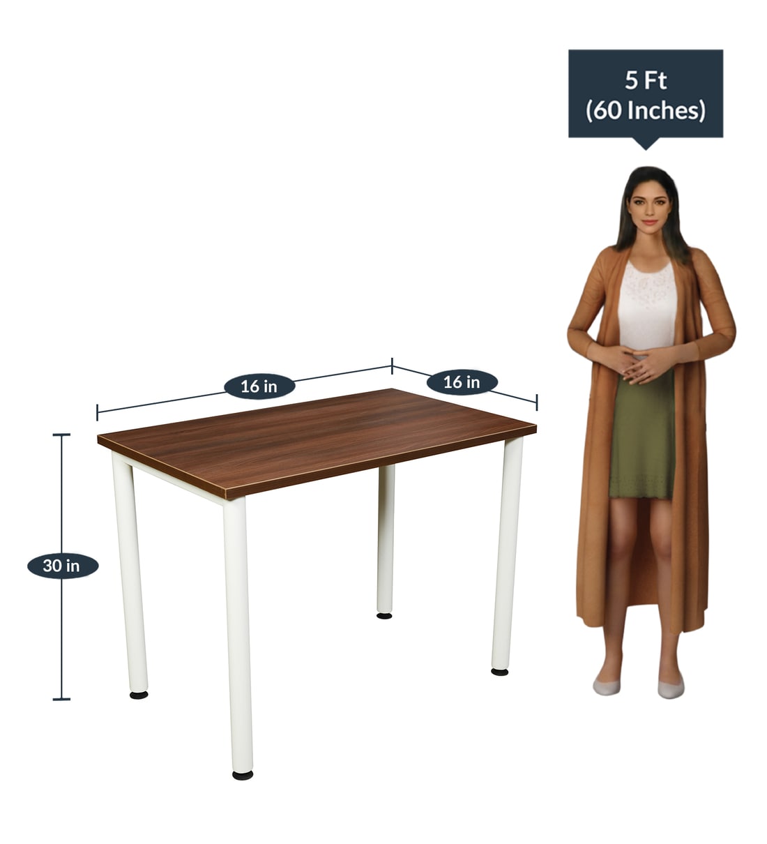 Buy Study Table in Walnut Finish with Frosty White Legs by Addy Design Online Modern Writing