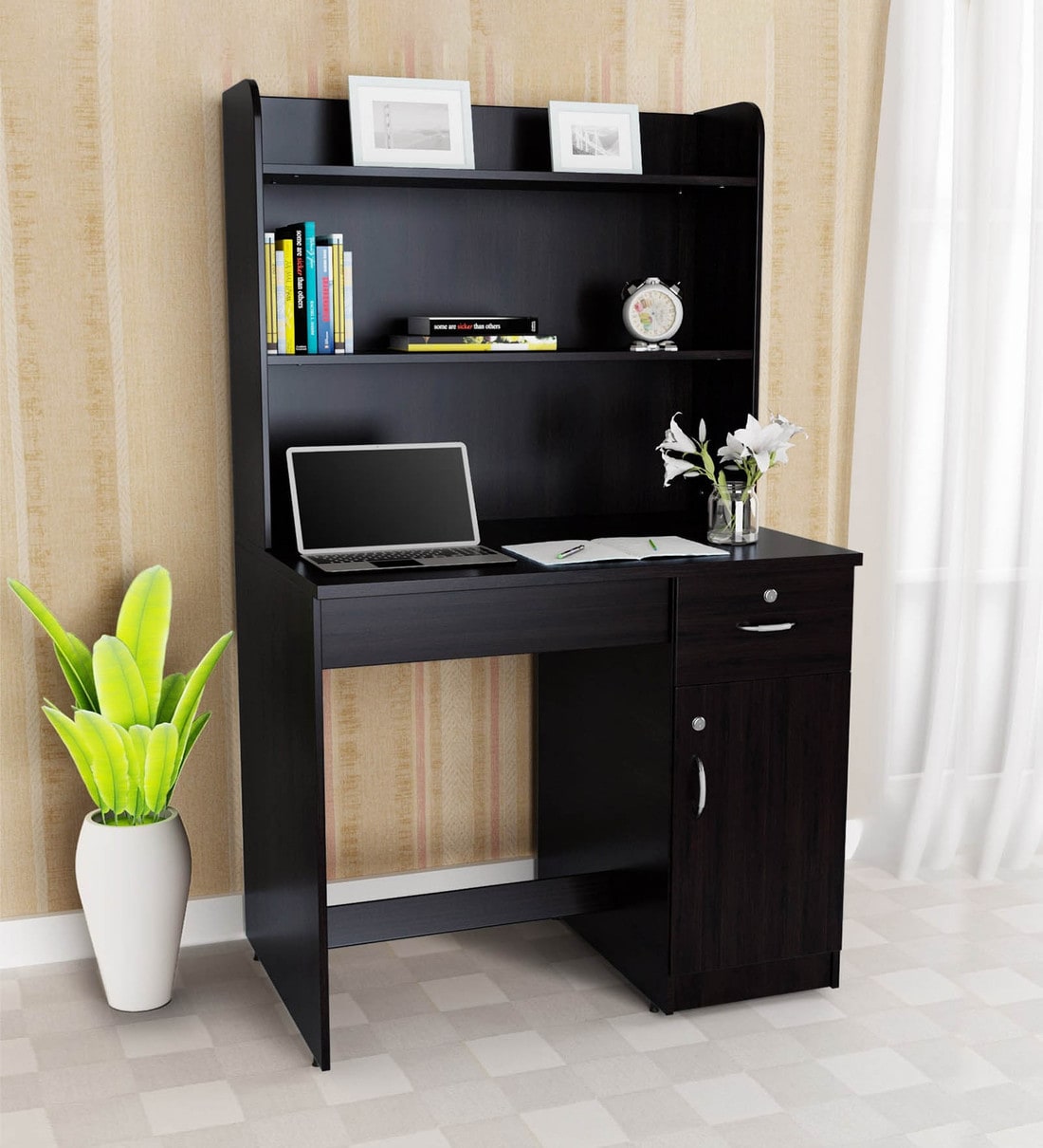 Buy Harris Study Table with Rack in Wenge Finish by Crystal Furnitech