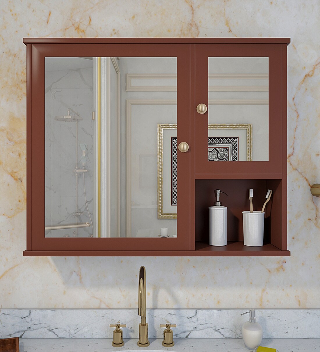 Buy Sturdy Brown Engineered Wood Bathroom With Mirror by