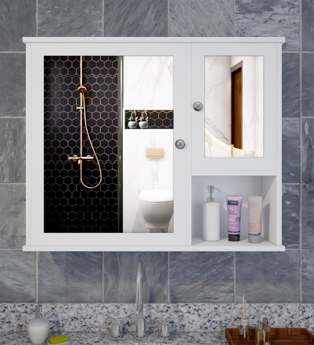 Buy Sturdy White Engineered Wood Bathroom With Mirror by