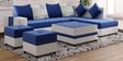 Stollion 8 Seater LHS L Shape Sofa In With Centre Table & 2 Puffy Blue & Light Grey Colour