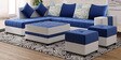 Stollion 8 Seater RHS L Shape Sofa In With Centre Table & 2 Puffy Blue & Light Grey Colour