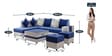 Stollion 8 Seater RHS L Shape Sofa In With Centre Table & 2 Puffy Blue & Light Grey Colour