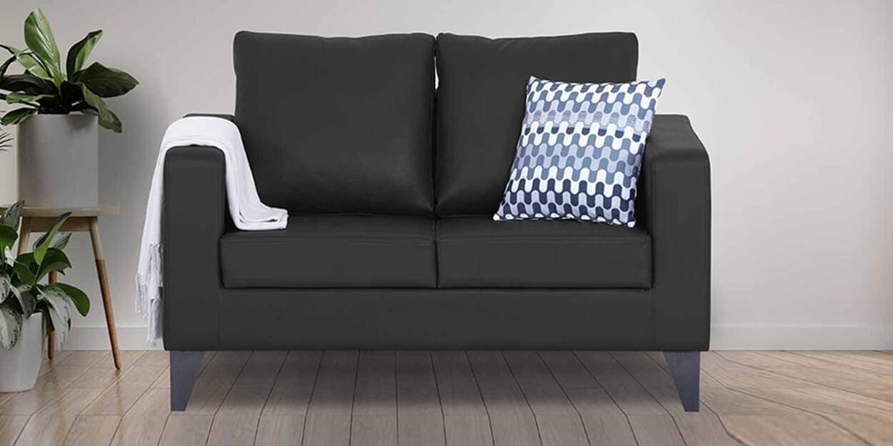 Buy Leatherette 2 Seater Sofa in Black Colour by Adorn India Online