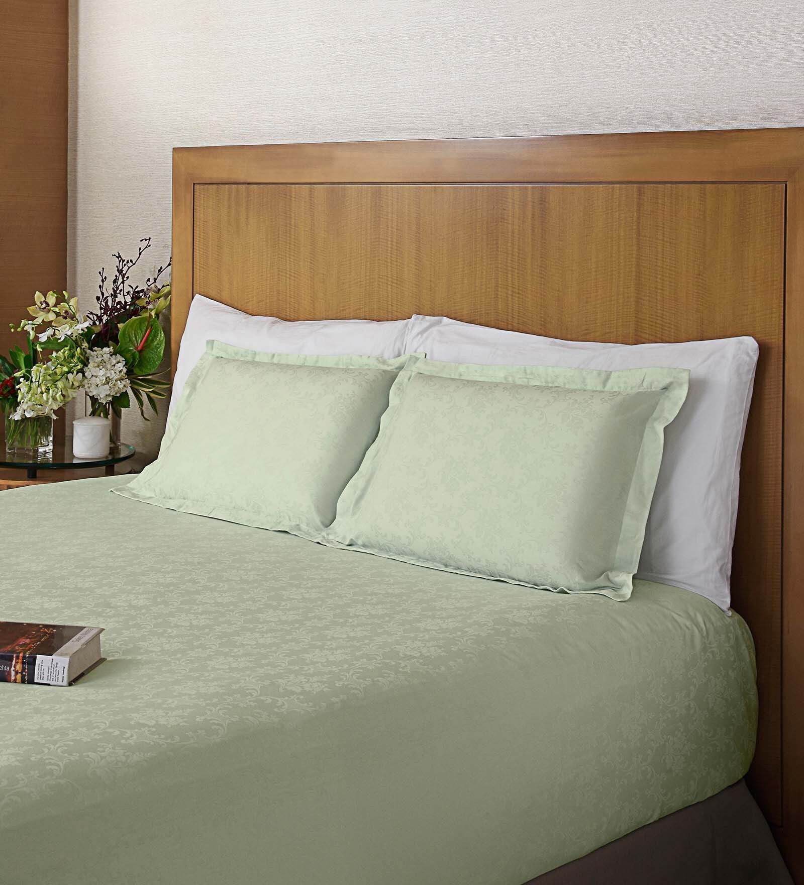 Buy Seagreen Cotton Jacquard Bedsheet Set by St. Cloud Online Floral King Bed Sheets Bed