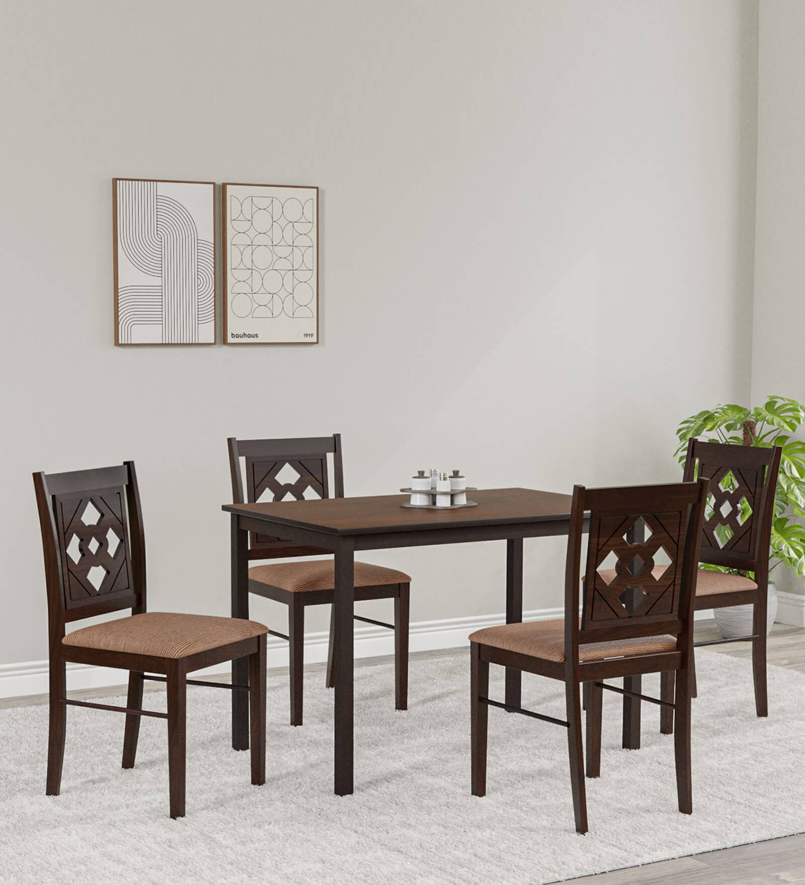 Stacia Solid Wood 4 Seater Dinning Table In Antique Cherry Finish