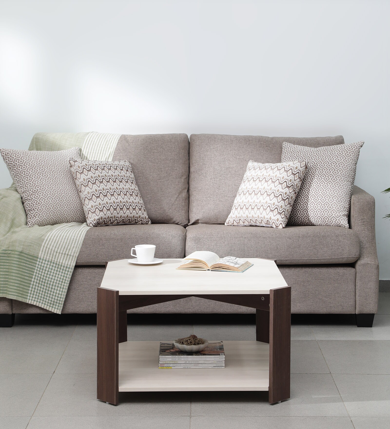 Buy Stack Square Coffee Table in White and Light Acacia Finish at 46