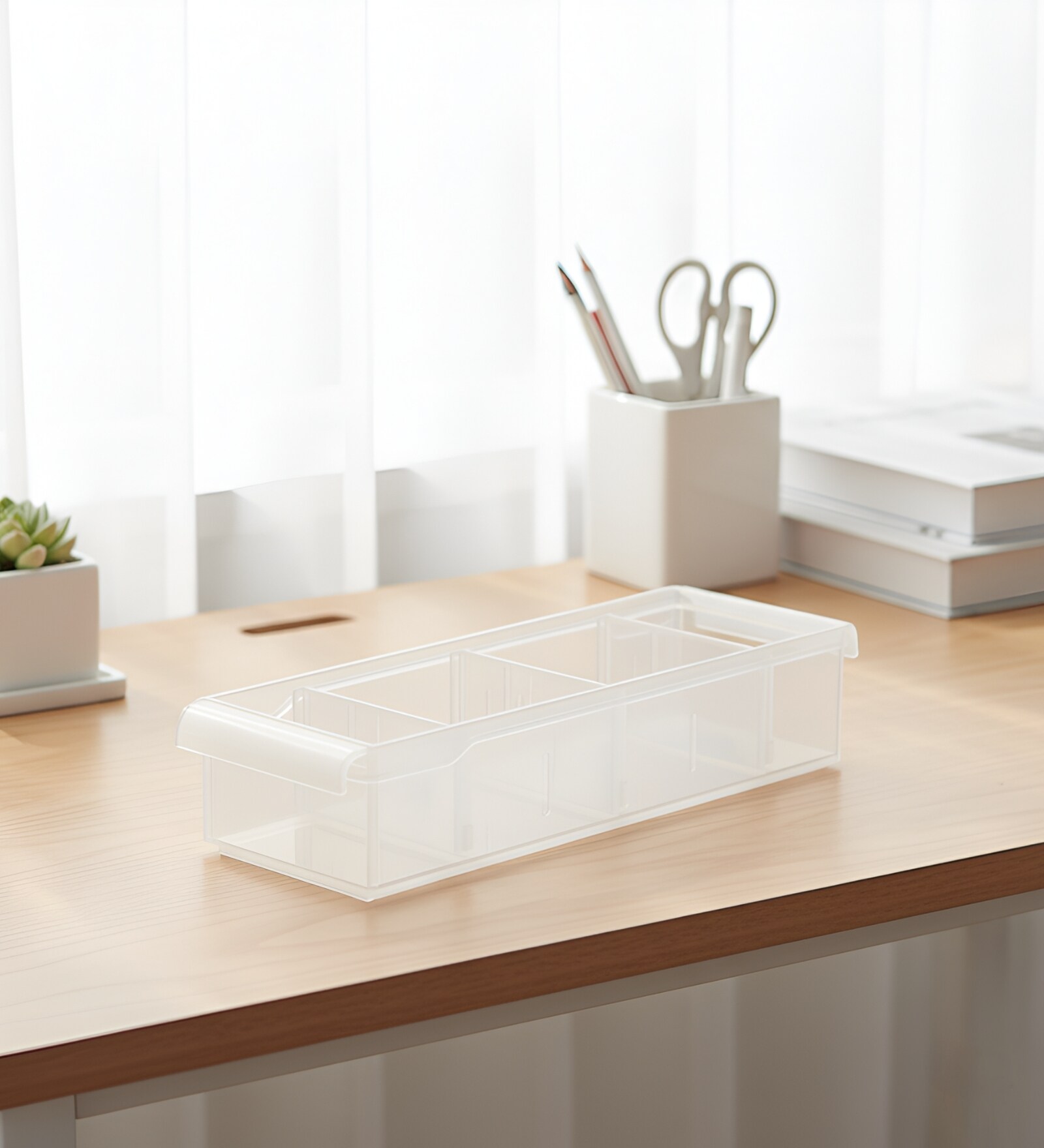 Stackable Polypropylene Storage Bin 1.36L, Frosted White Multipurpose Organizer Box