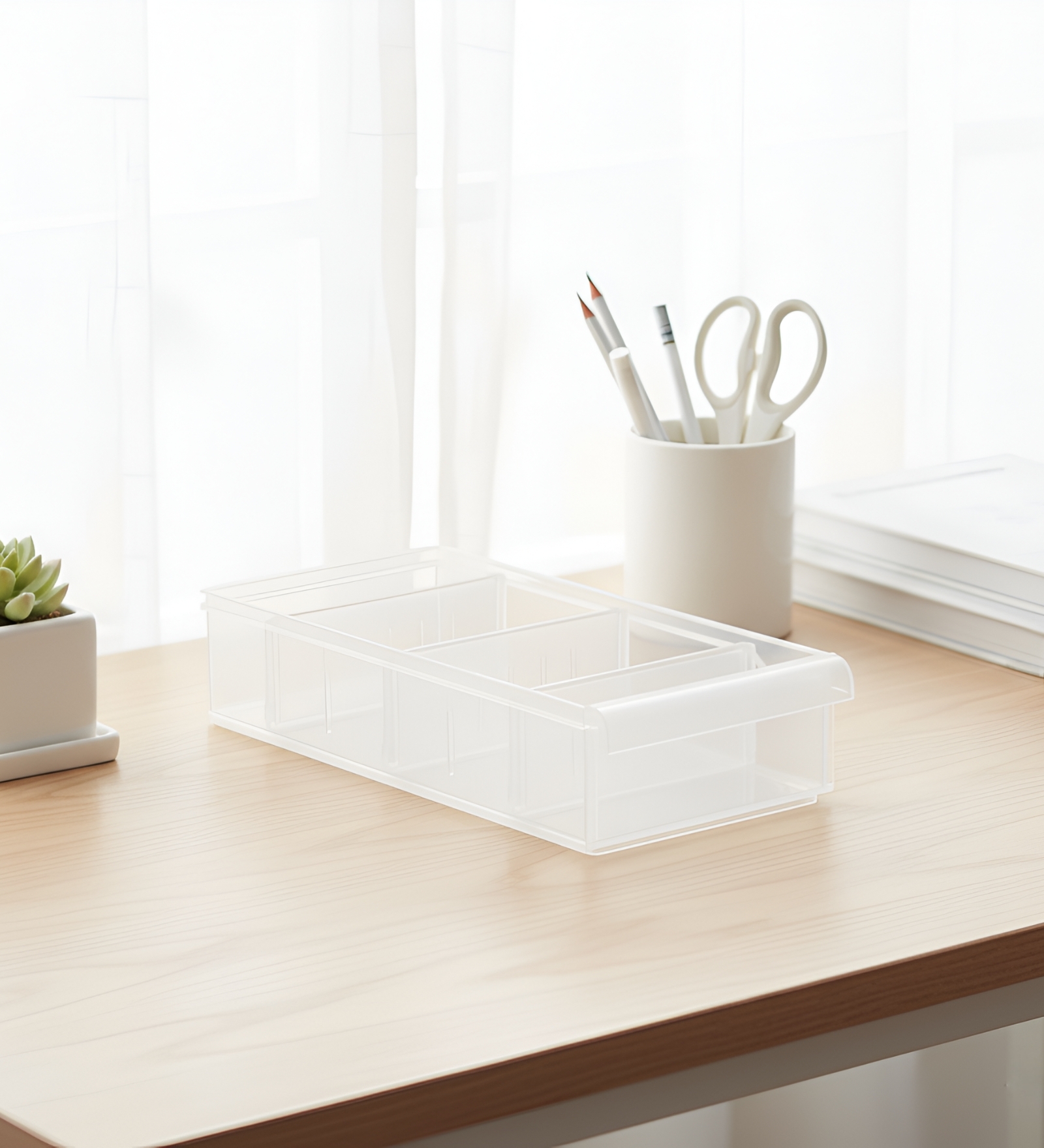 Stackable Polypropylene Storage Bin 1.82L, Frosted White Multipurpose Organizer Box