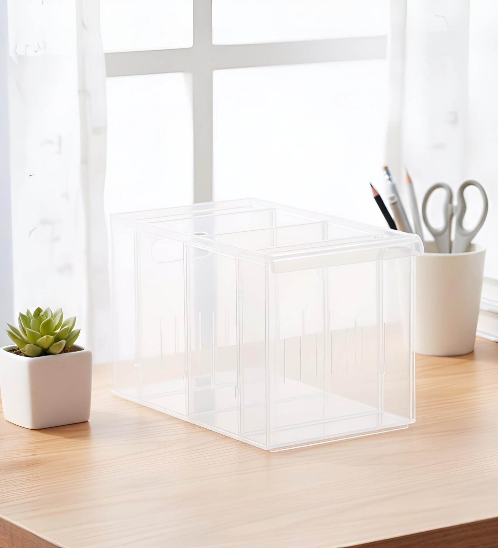 Stackable Polypropylene Storage Bin 6.58L, Frosted White Multipurpose Organizer Box