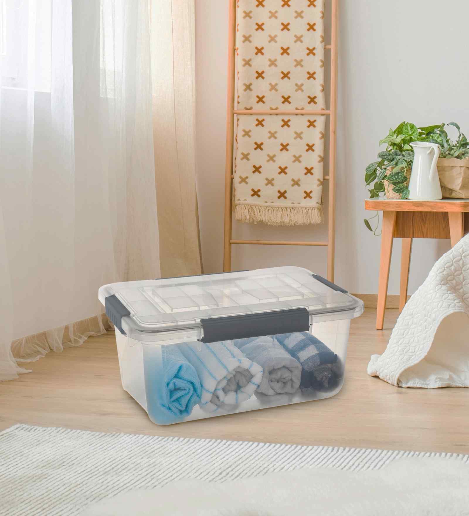 Stackable Storage Box with Lid 15L, Transparent Polypropylene Organizer