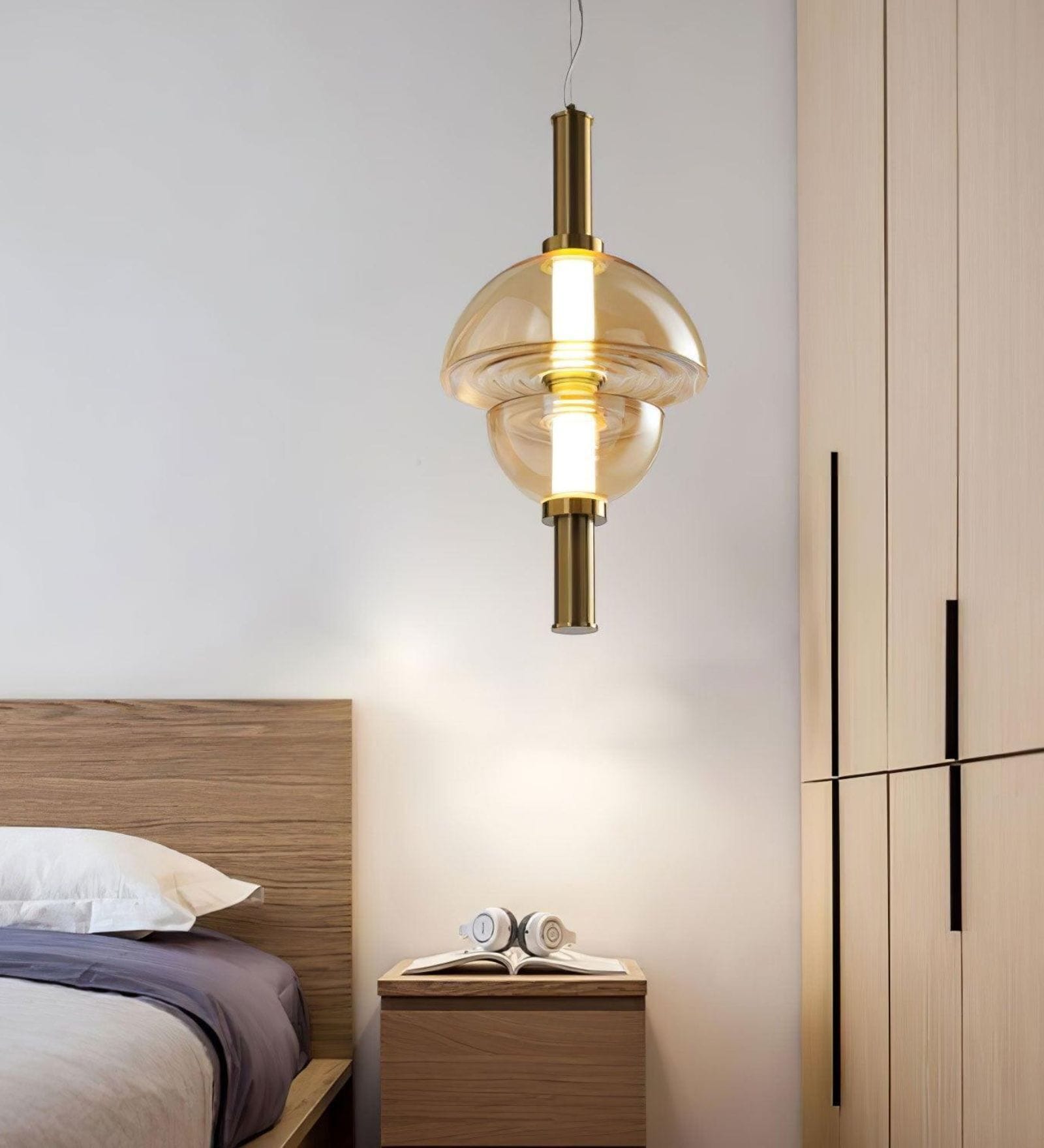 Stacked Glass and Gold Pendant Light Stacked Glass and Gold Pendant Light