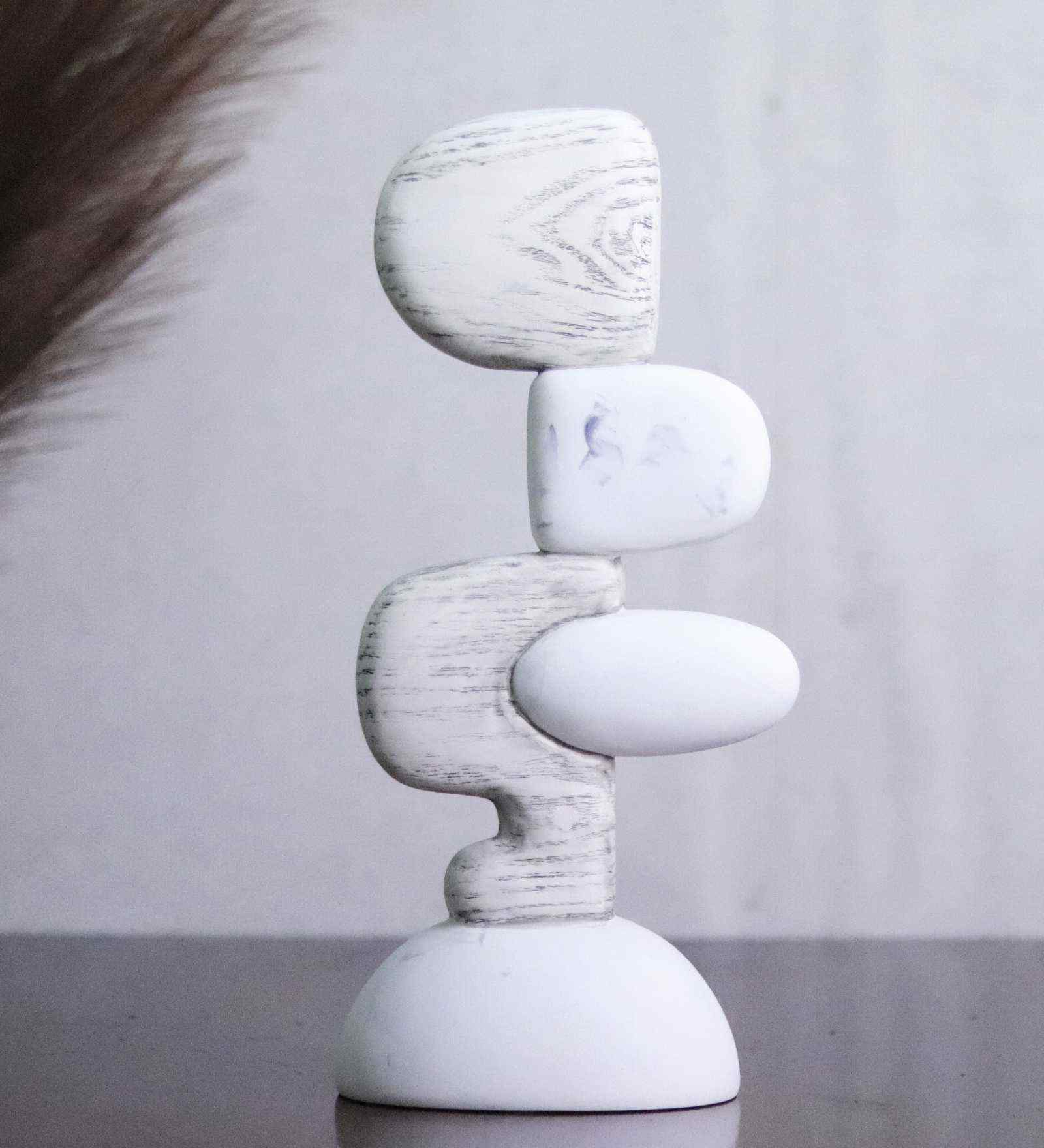 Stacked Serenity White Marble Finish Resin Pebble Sculpture
