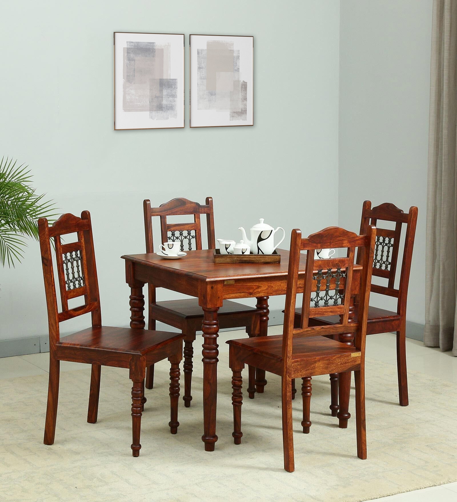 Buy Stafford Sheesham Wood 4 Seater Dining Set In Honey Oak Finish at ...