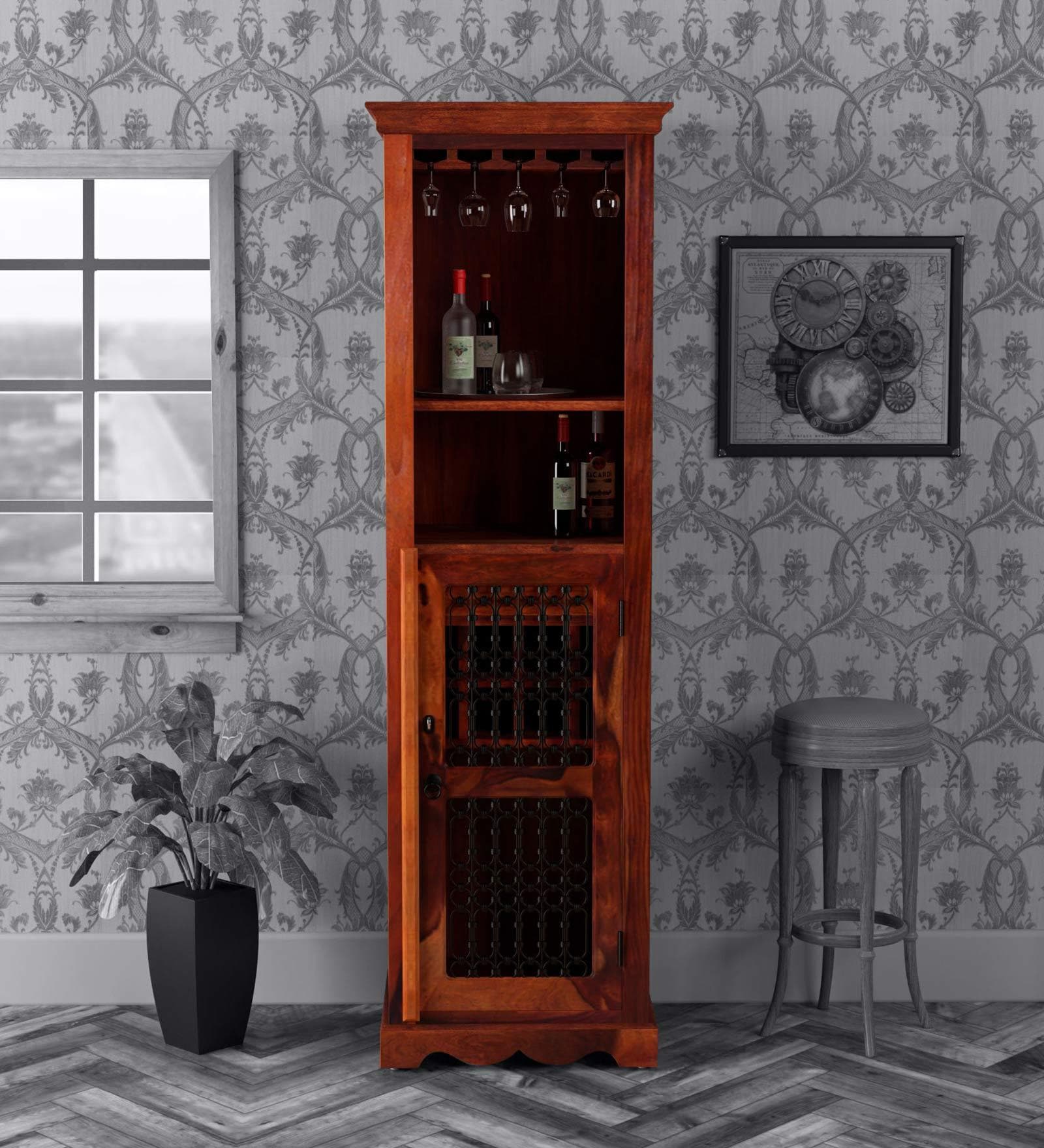 Stafford Sheesham Wood Bar Unit in Honey Oak Finish