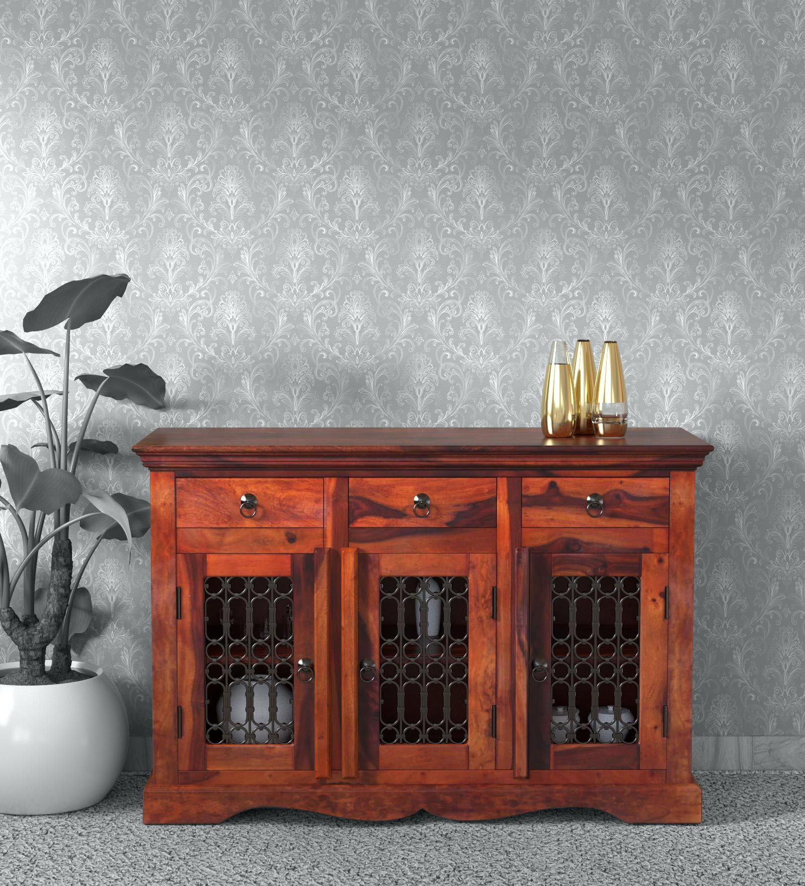 Stafford Sheesham Wood Cabinet In Honey Oak Finish