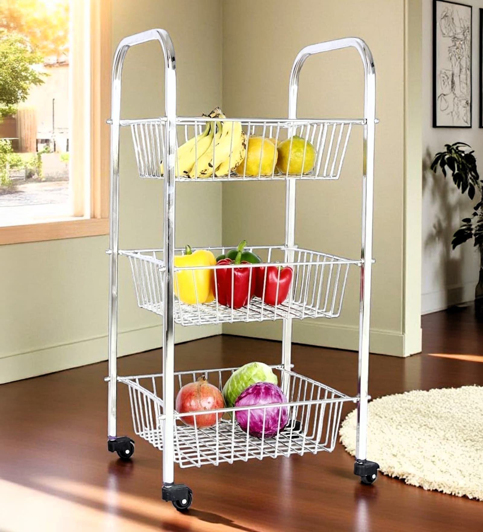 Stainless Stee 12 X 12 inches Kitchen Trolley with 3 Racks