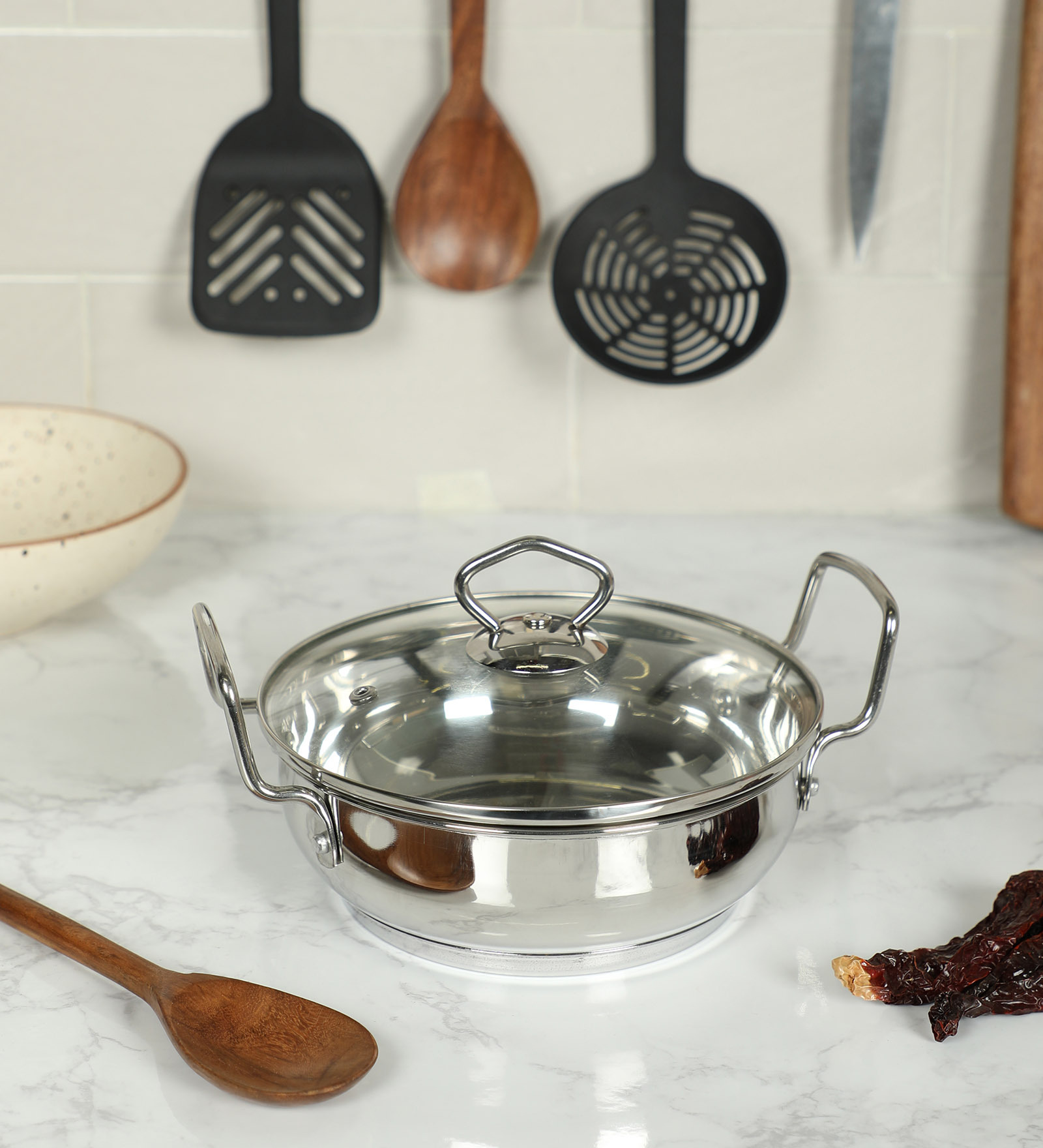 Buy Induction Base Stainless Steel Kadai With Lid, 18 Cm, 1.5 Ltr By