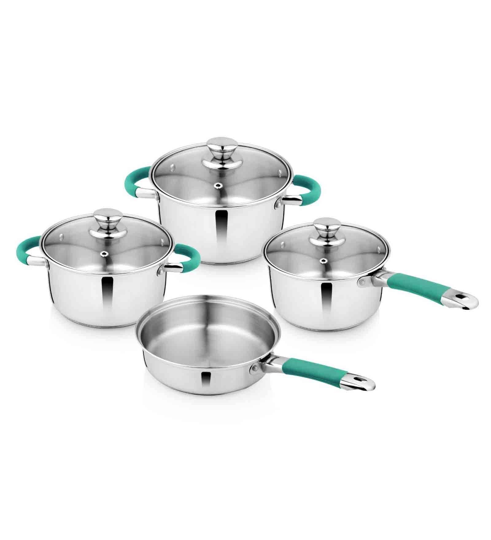 Chuck Induction Friendly Silver & Green Stainless Steel (Set of 4) Cookware Set