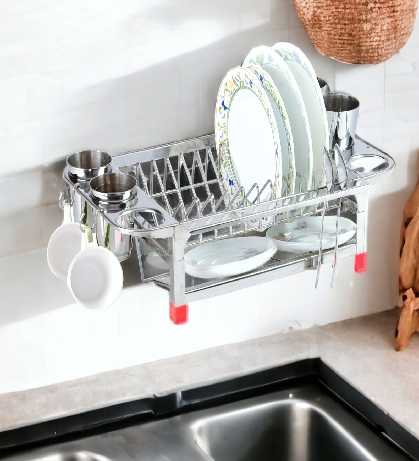 Stainless Steel Kitchen Basket In Silver