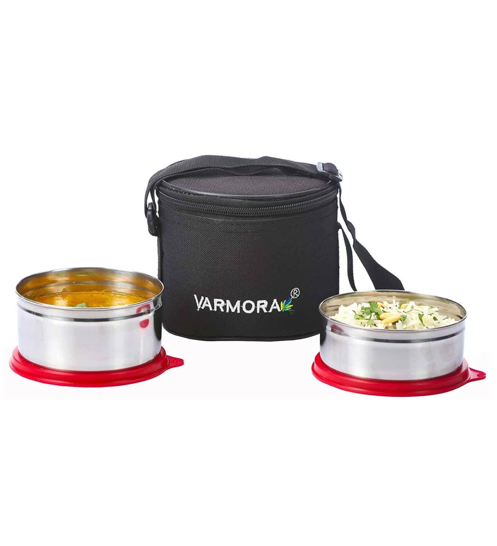 Varmora SS Executive |Stainless Steel Lunch Box with Insulated Carry Bag | Airtight & Leak-Proof | FDA Approved & BPA-Free- 390ml and 520 ml containers- Raspberry Pink