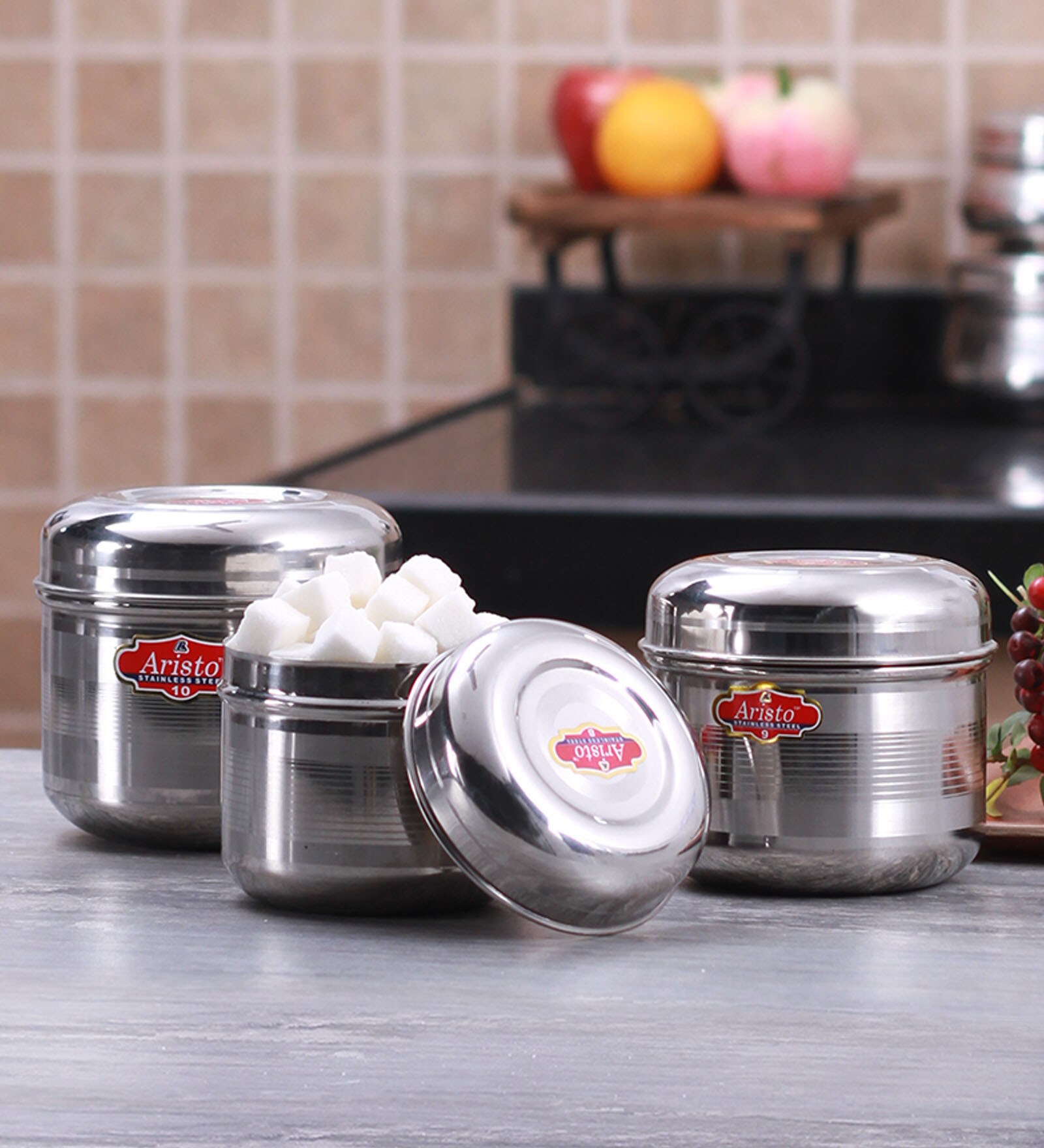 Buy Stainless Steel Round Containers - Set of 3 by Aristo Online - Jars ...