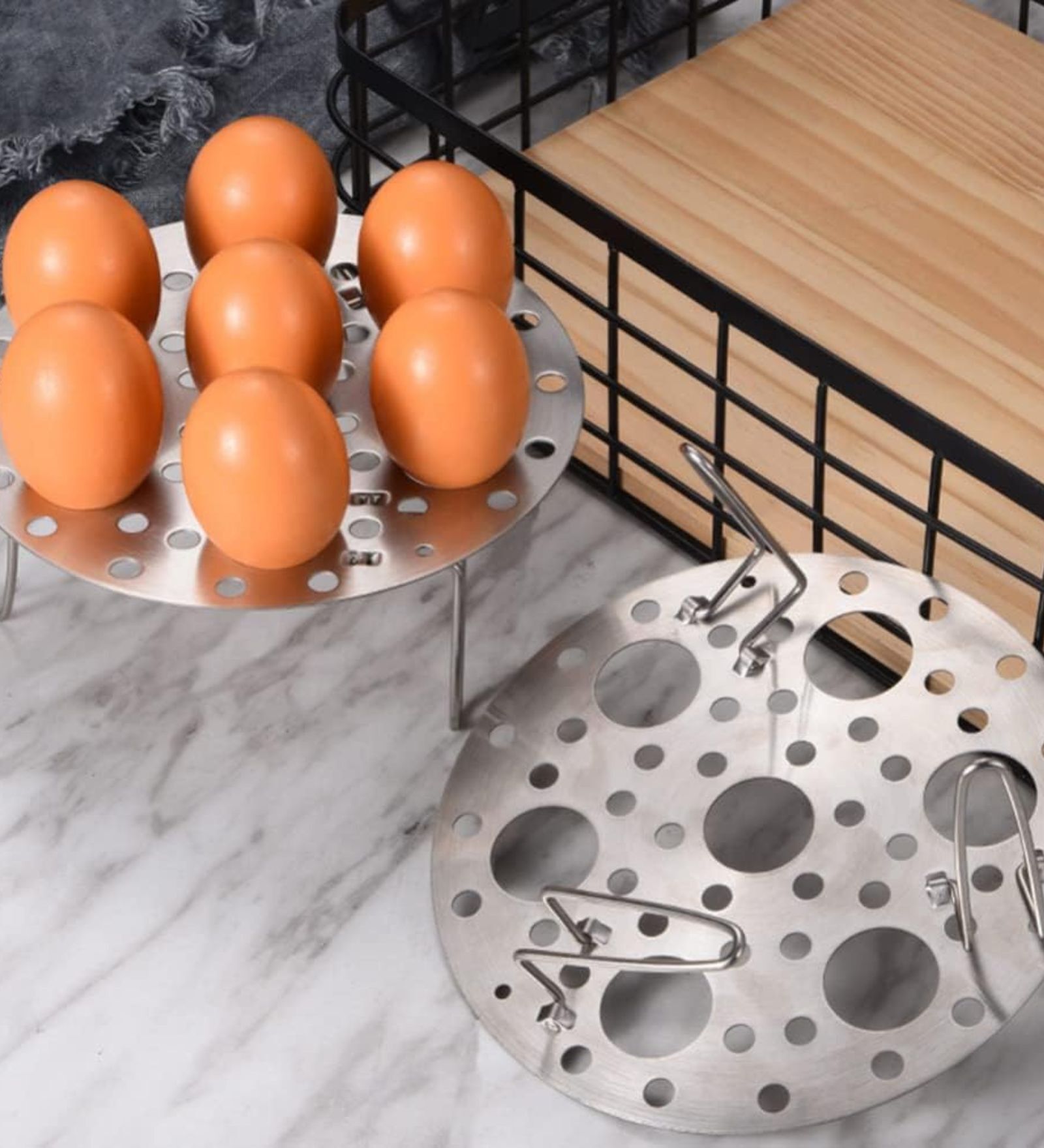 Stainless Steel Round Egg Steamer Rack Heatproof Stackable 7 Holes Stand Egg Box Kitchen Multipurpose Trivet Insert For Pot Accessories And Pressure Cooker Pans Steam Boiling (Silver)