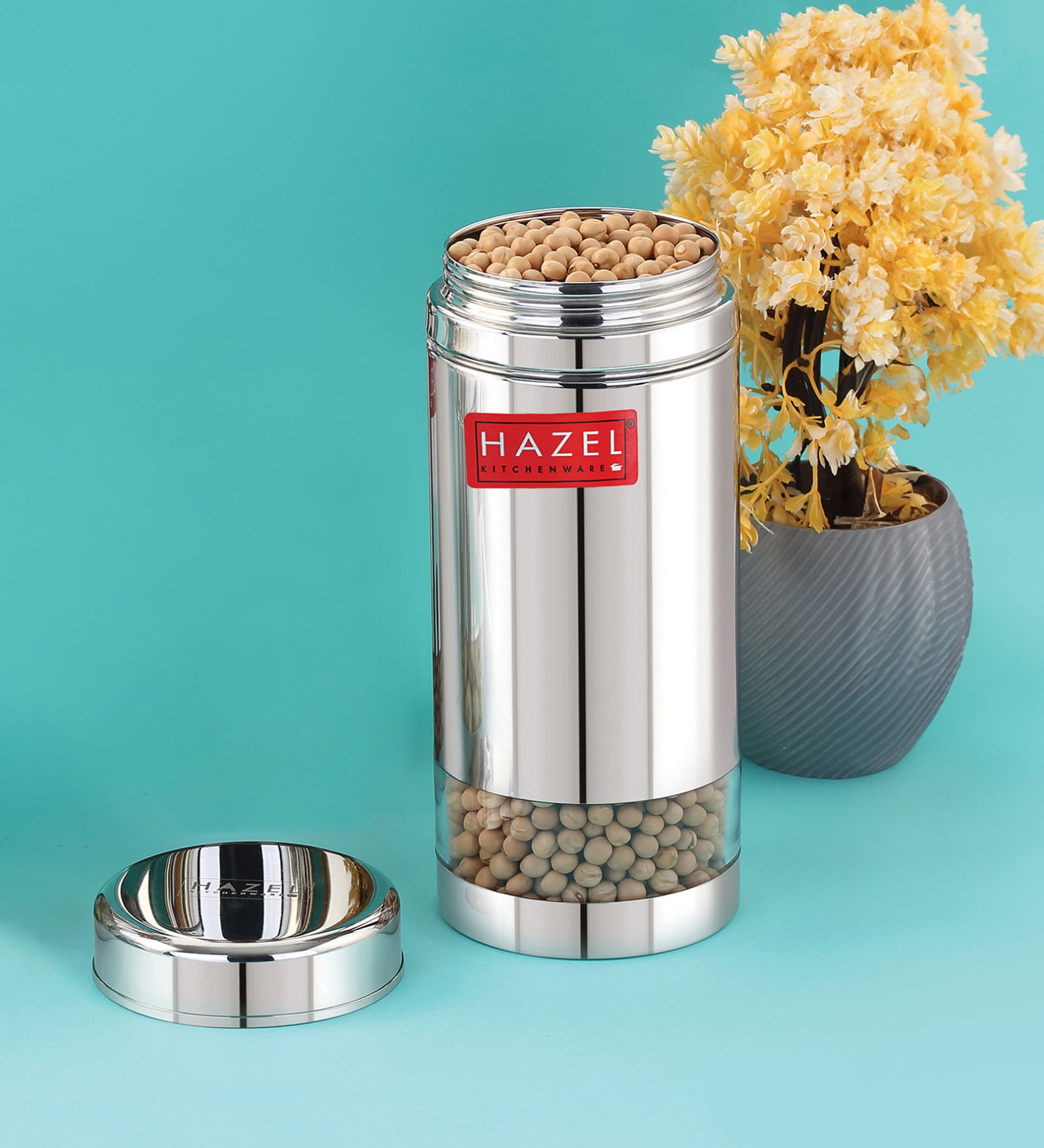 Silver Stainless Steel Transparent See Through 950 ml Storage Container