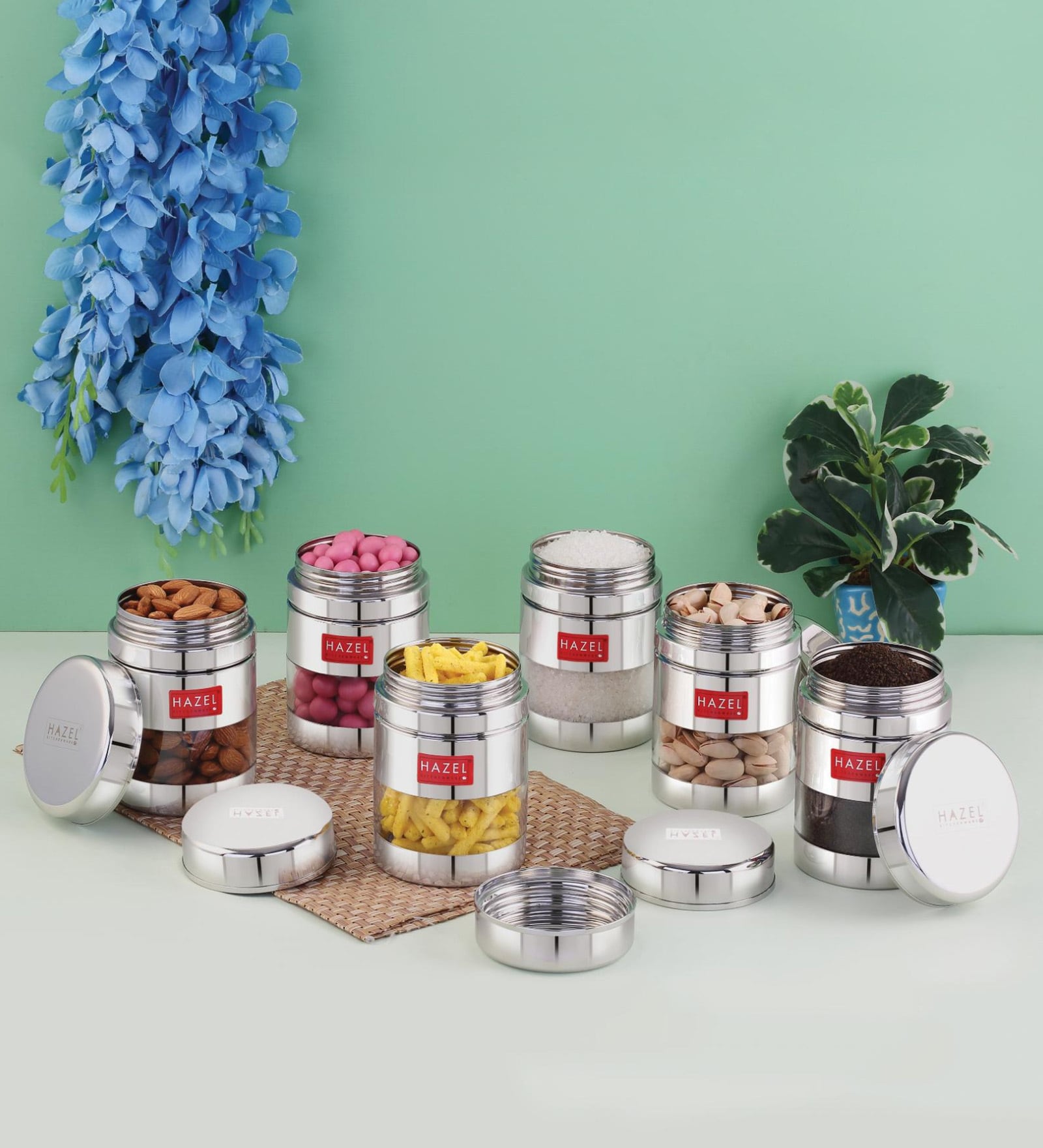 Silver 400 ml Stainless Steel Transparent See Through (Set of 6) Storage Container