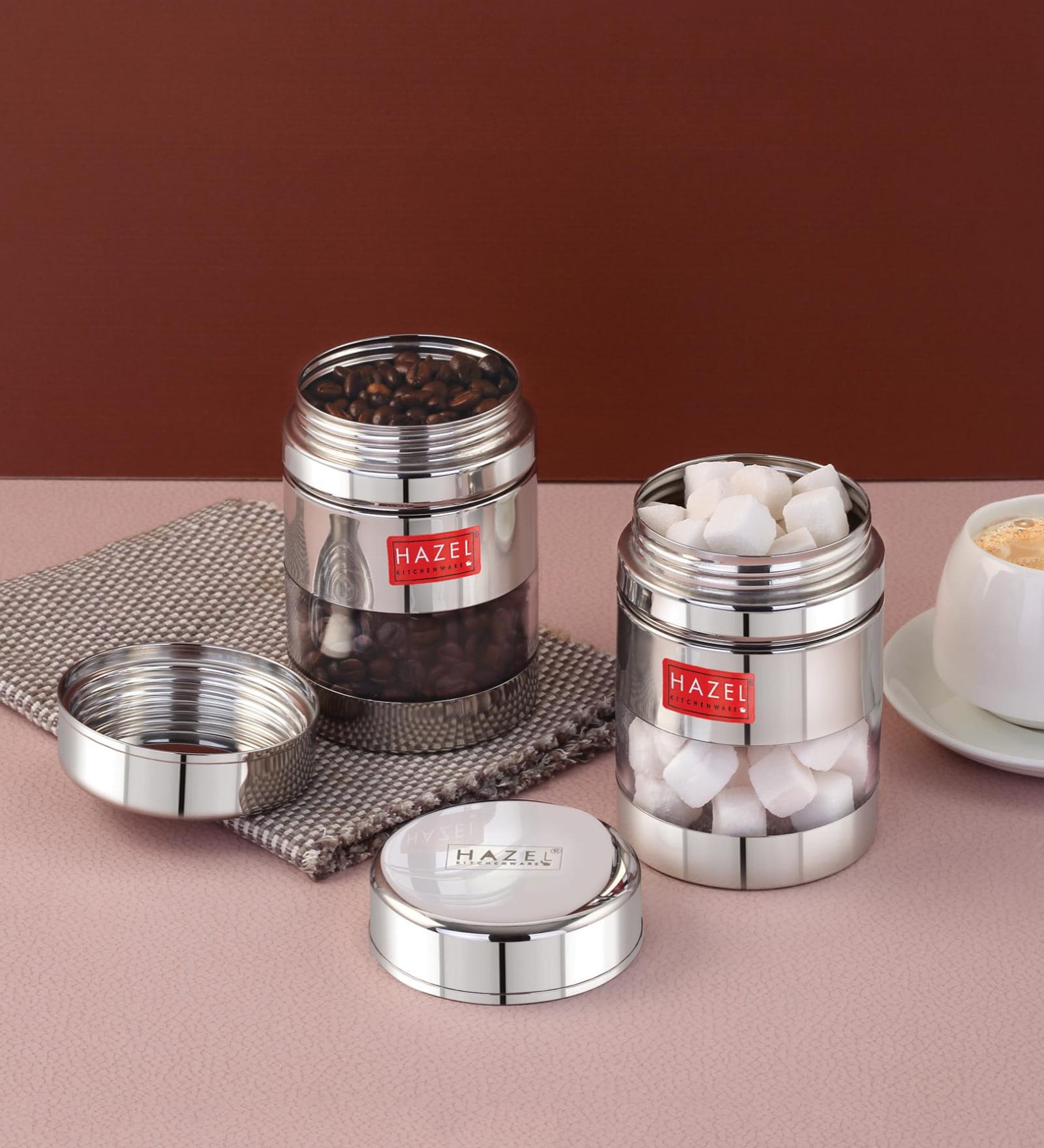 Silver 400 ml Stainless Steel Transparent See Through (Set of 2) Storage Container