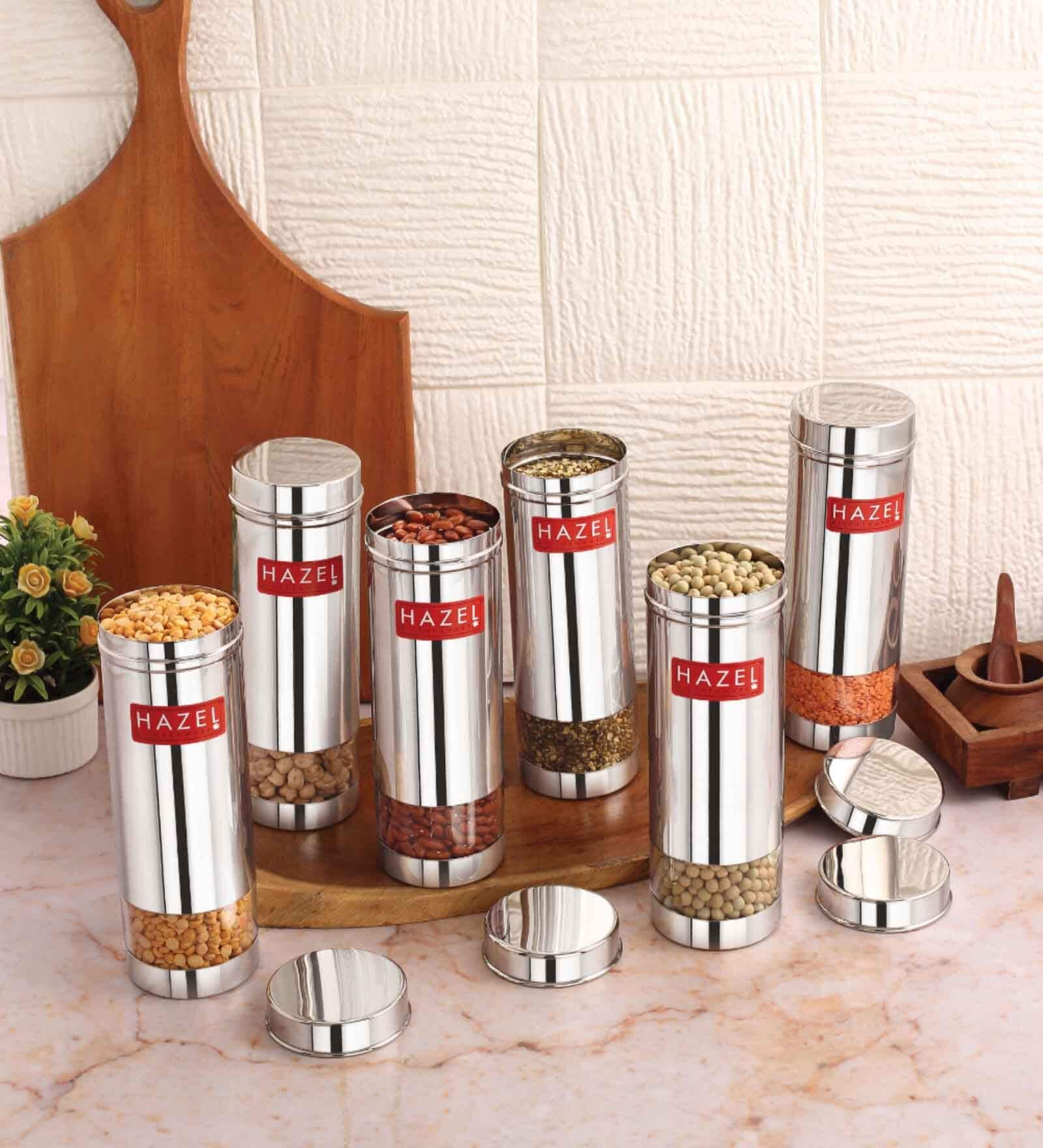 Silver 600 ML Stainless Steel (Set of 6) See Through Transparent Slim Airtight Storage container
