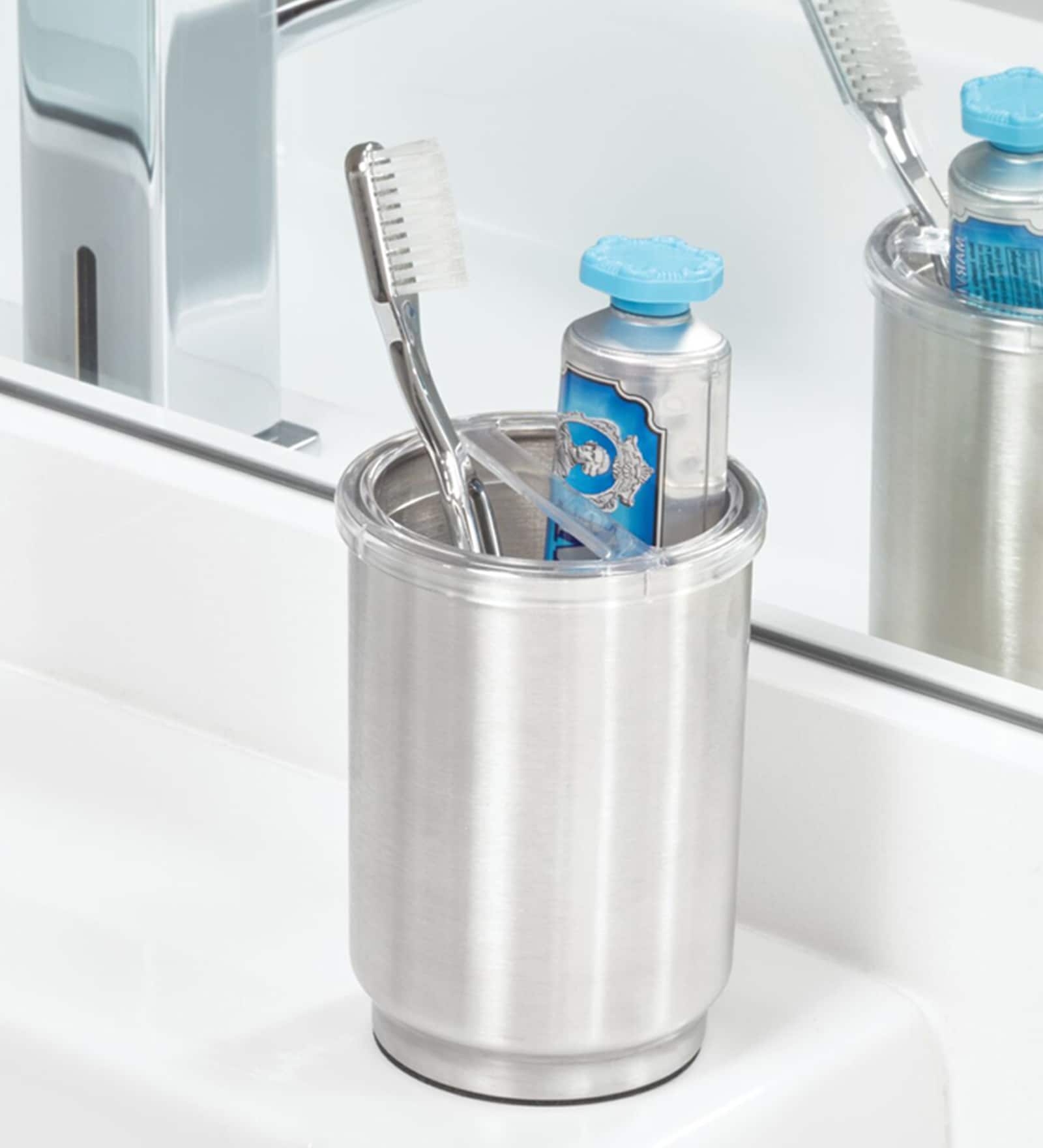 Stainless Steel Silver Counter Top Toothbrush Holder
