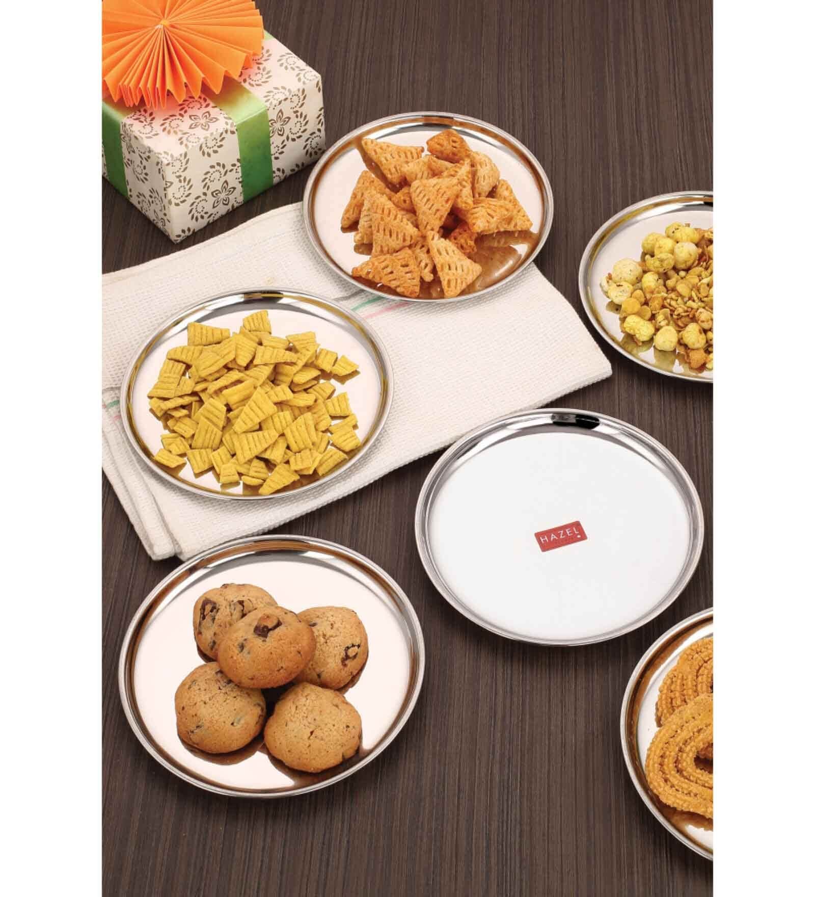 (Set of 4) Glossy Finish Stainless Steel Mirror Finish Quarter Plates 