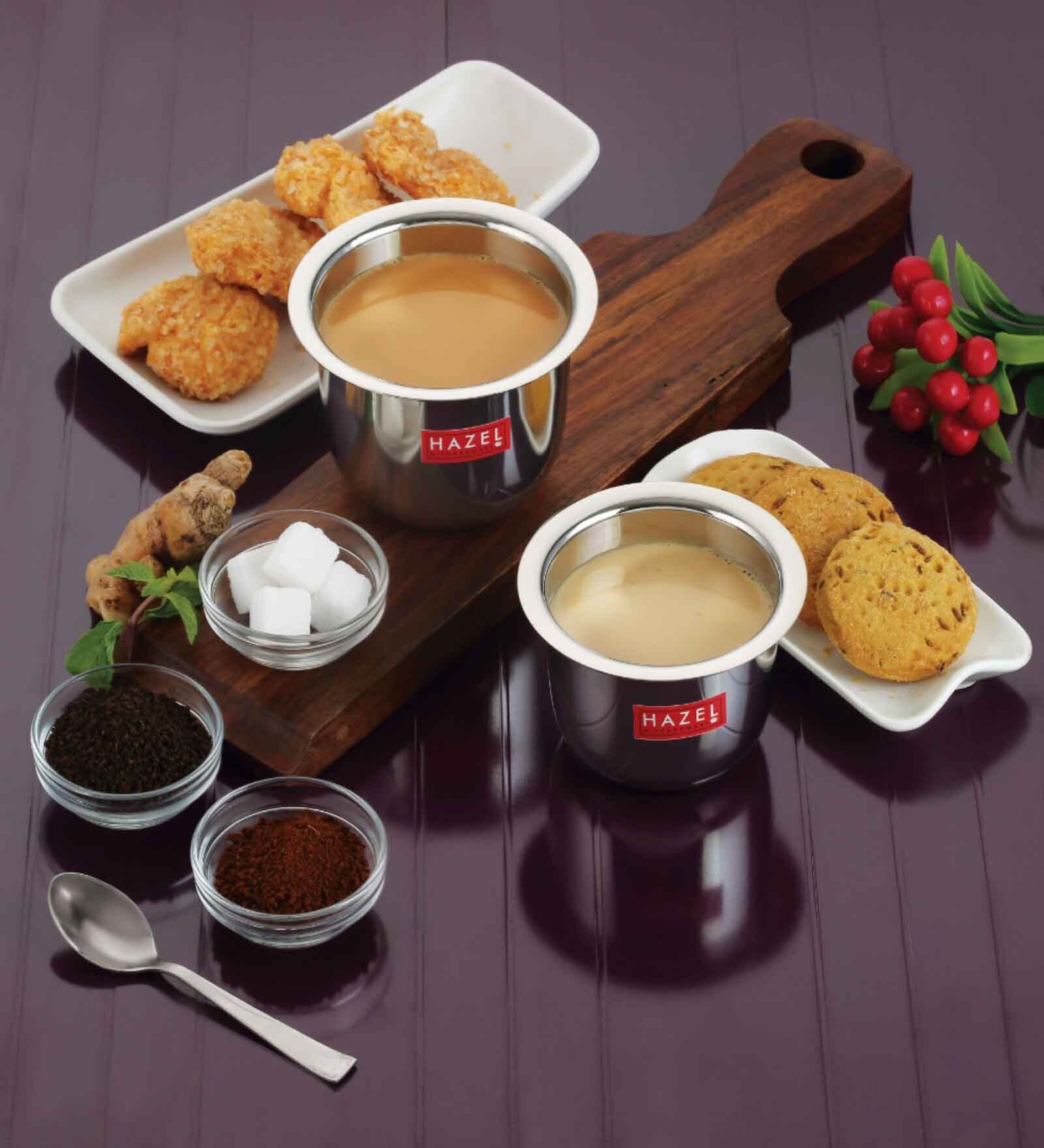 Stainless Steel Tea Glasses Mini Traditional Design Coffee Milk Serving Glass Patra Pela Set of 3, 9 cm, 100 ML, Silver