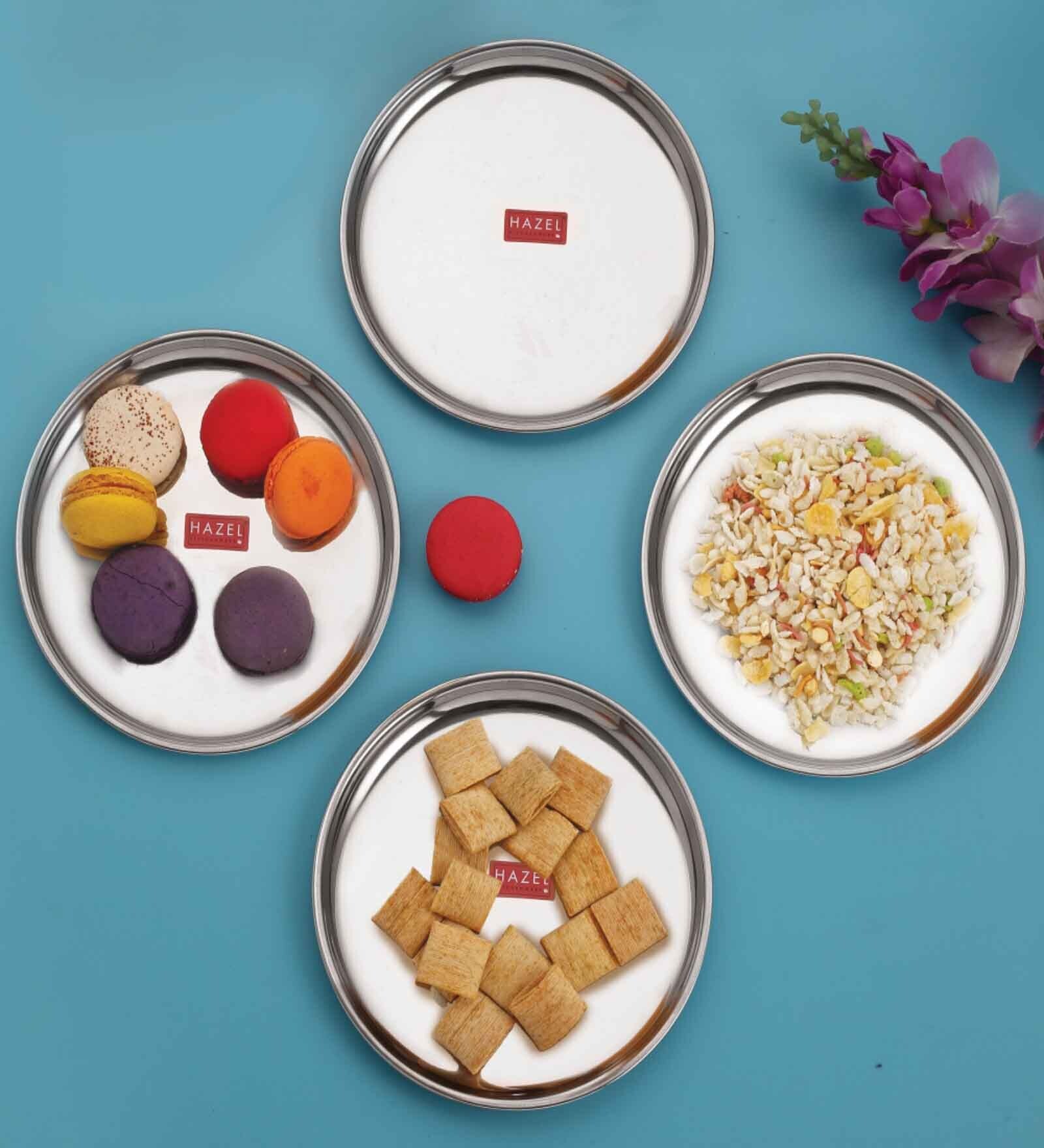 Stainless Steel Thali Plates With Mirror Finish | Serveware Tableware Snacks Plates Set for Kitchen Storage Friendly | Steel Kids plate with Glossy finish | Serving Plate Set of 4, 18.5 cm