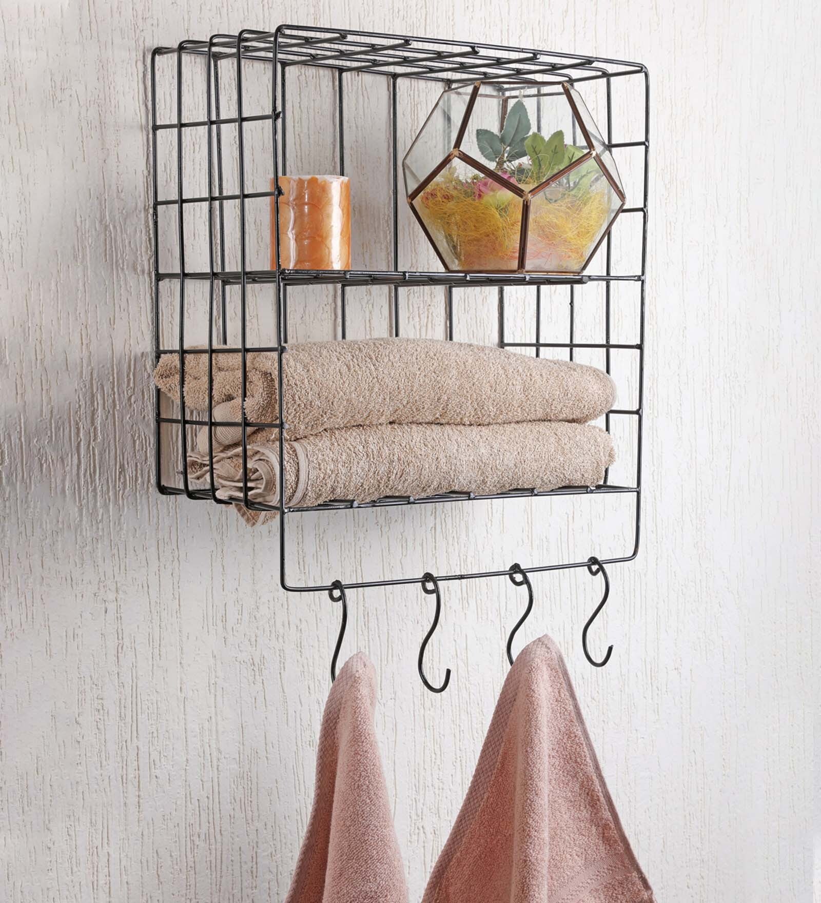 Buy Stainless Steel Wire Wall Shelves With Hooks By My Gift Booth at 25