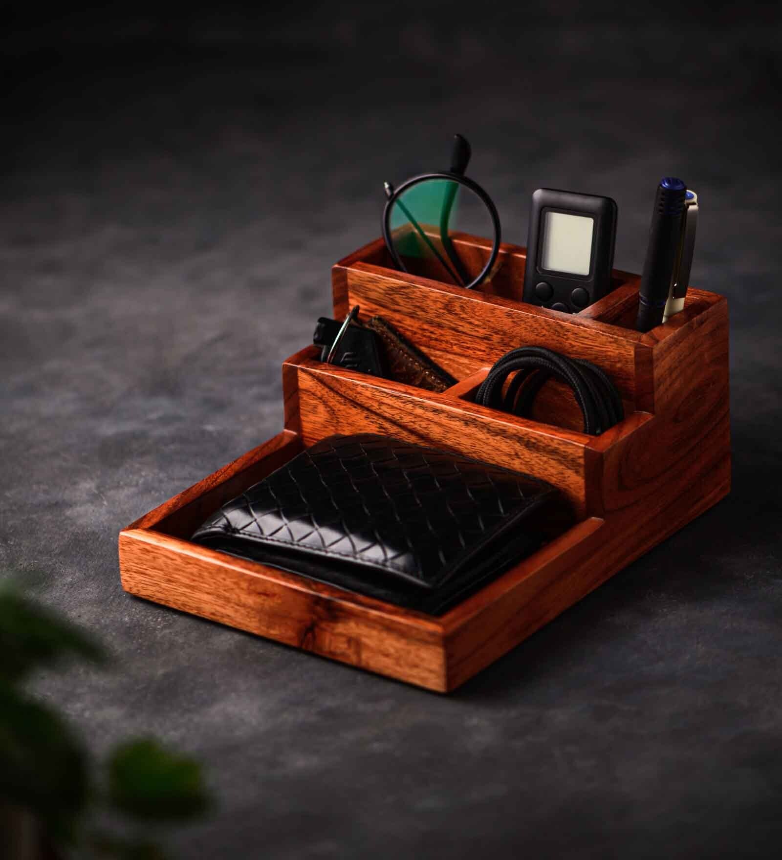Staircase Brown Sheesham Wood Desk Organizers
