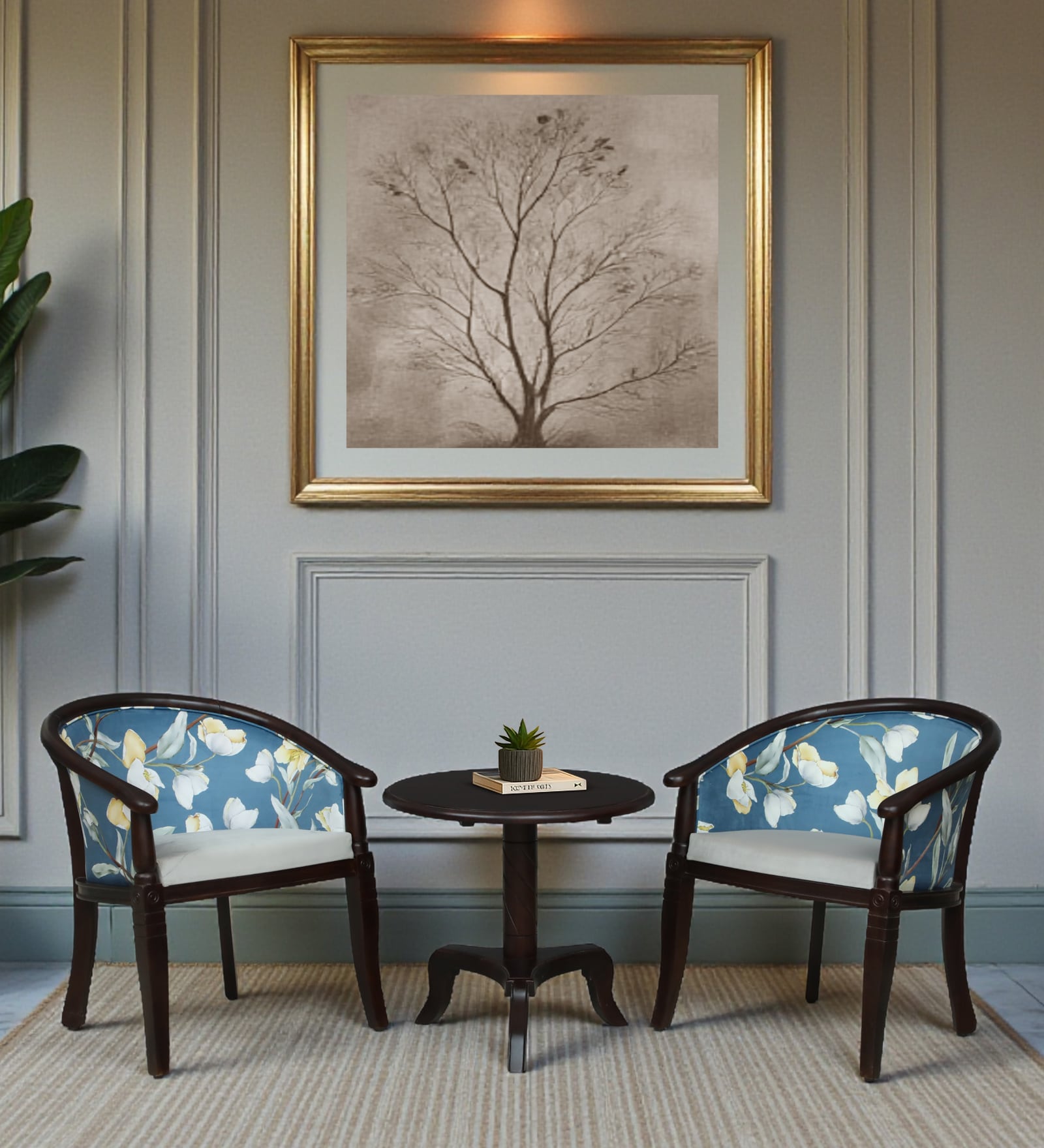 Stalley N Sheesham Wood Coffee Table Set In Cimmerian Walnut Finish With 2 Chairs