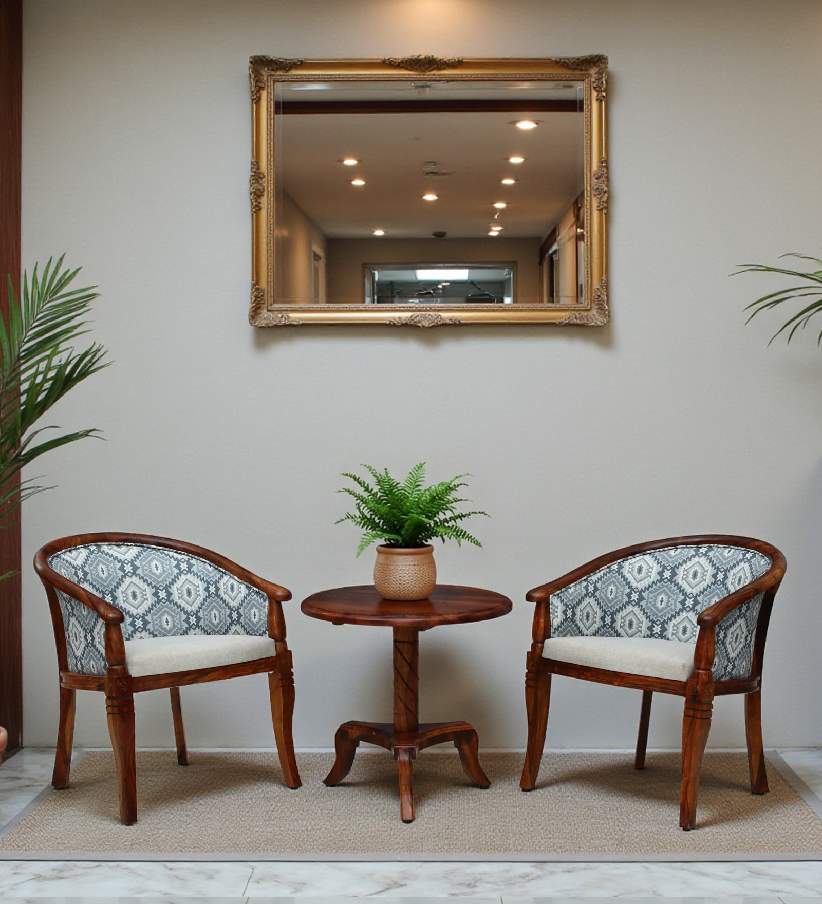 Stalley N Sheesham Wood Coffee Table Set In Honey Oak Finish With 2 Chairs