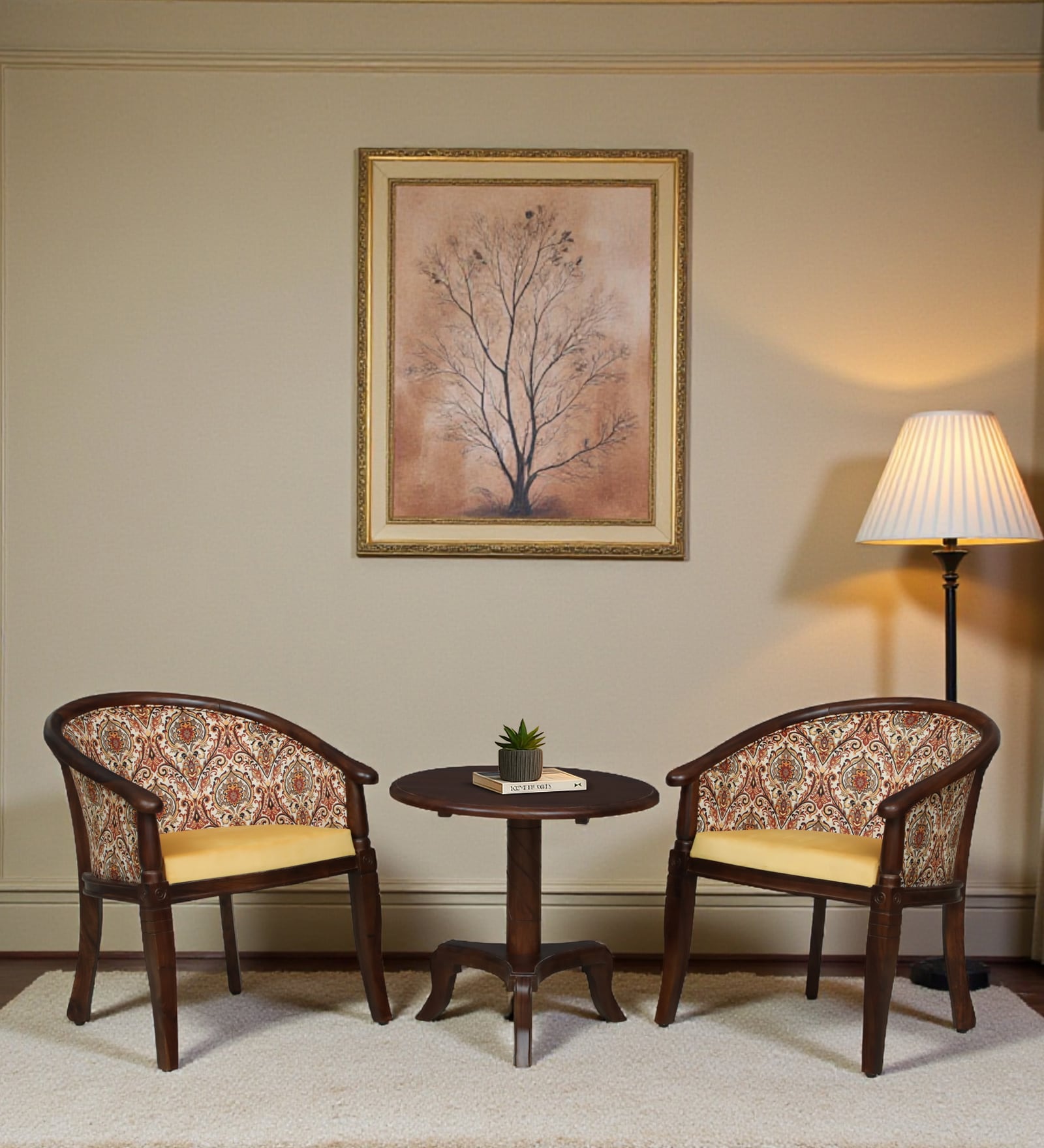 Stalley N Sheesham Wood Coffee Table Set In Provincial Teak Finish With 2 Chairs