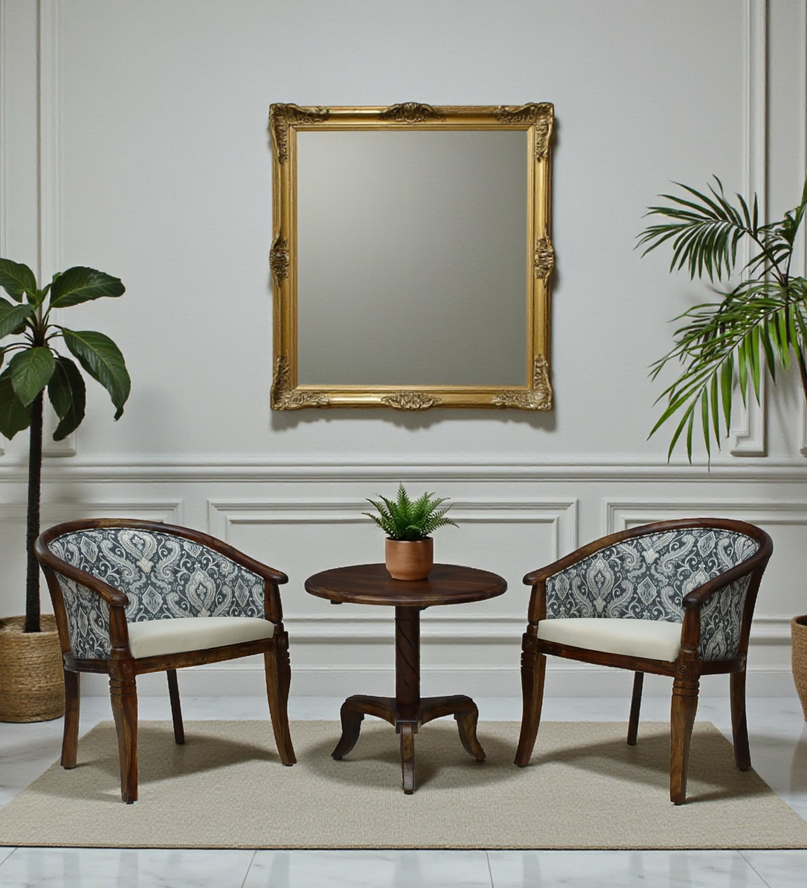 Stalley N Sheesham Wood Coffee Table Set In Provincial Teak Finish With 2 Chairs