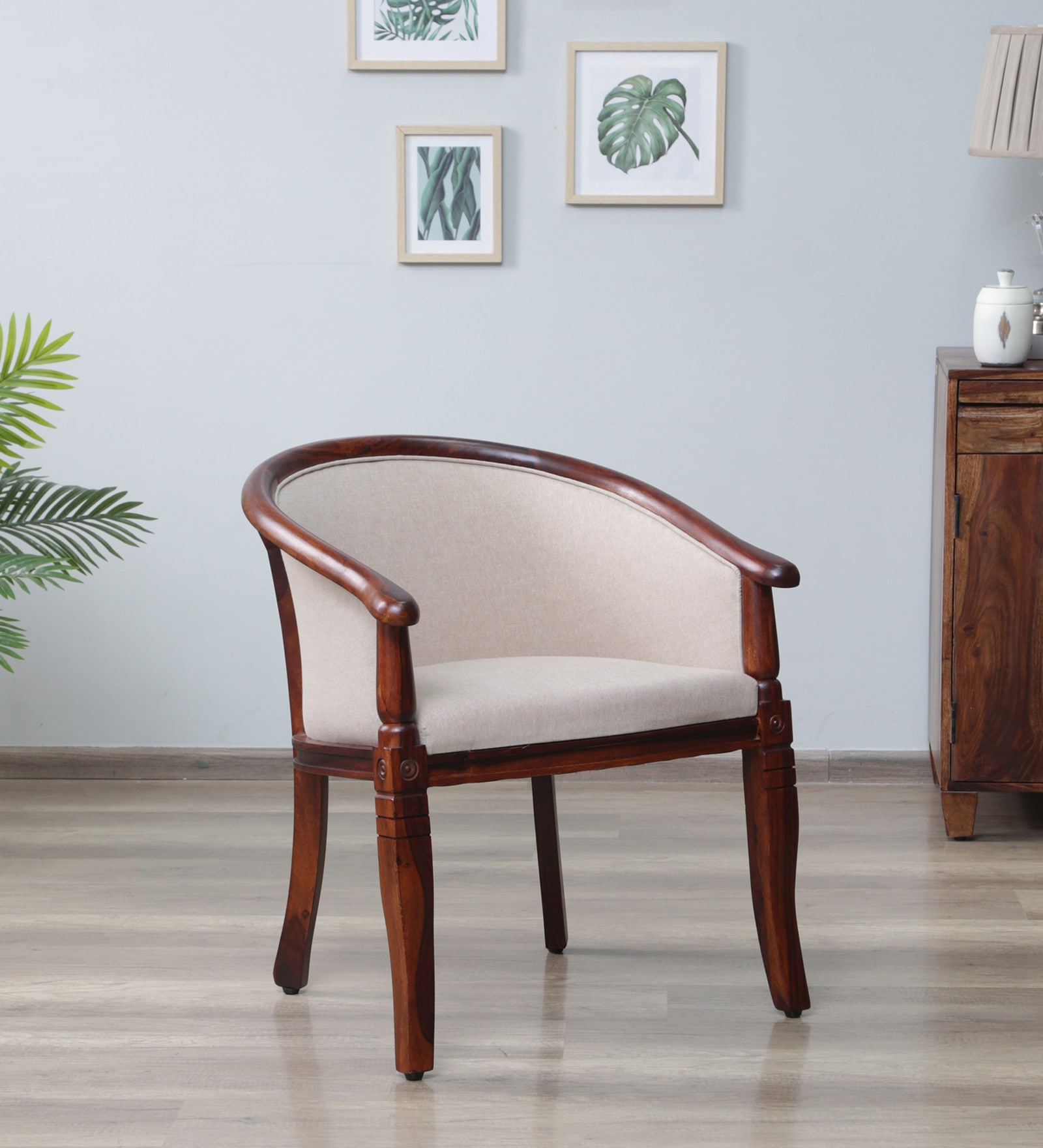 Stalley Sheesham Wood Arm Chair In Beige & Scratch Resistant Honey Oak Finish