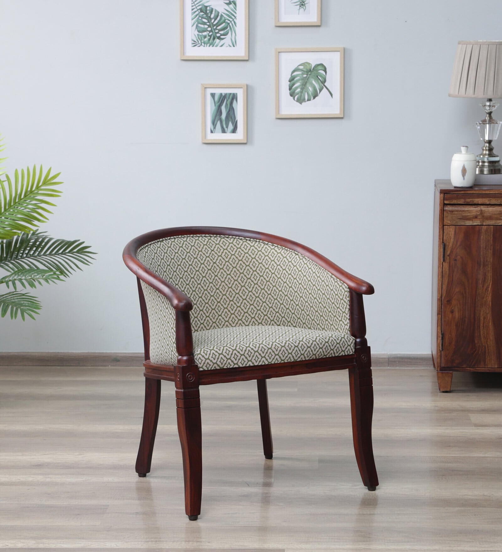 Stalley Sheesham Wood Arm Chair In Green & Scratch Resistant Honey Oak Finish