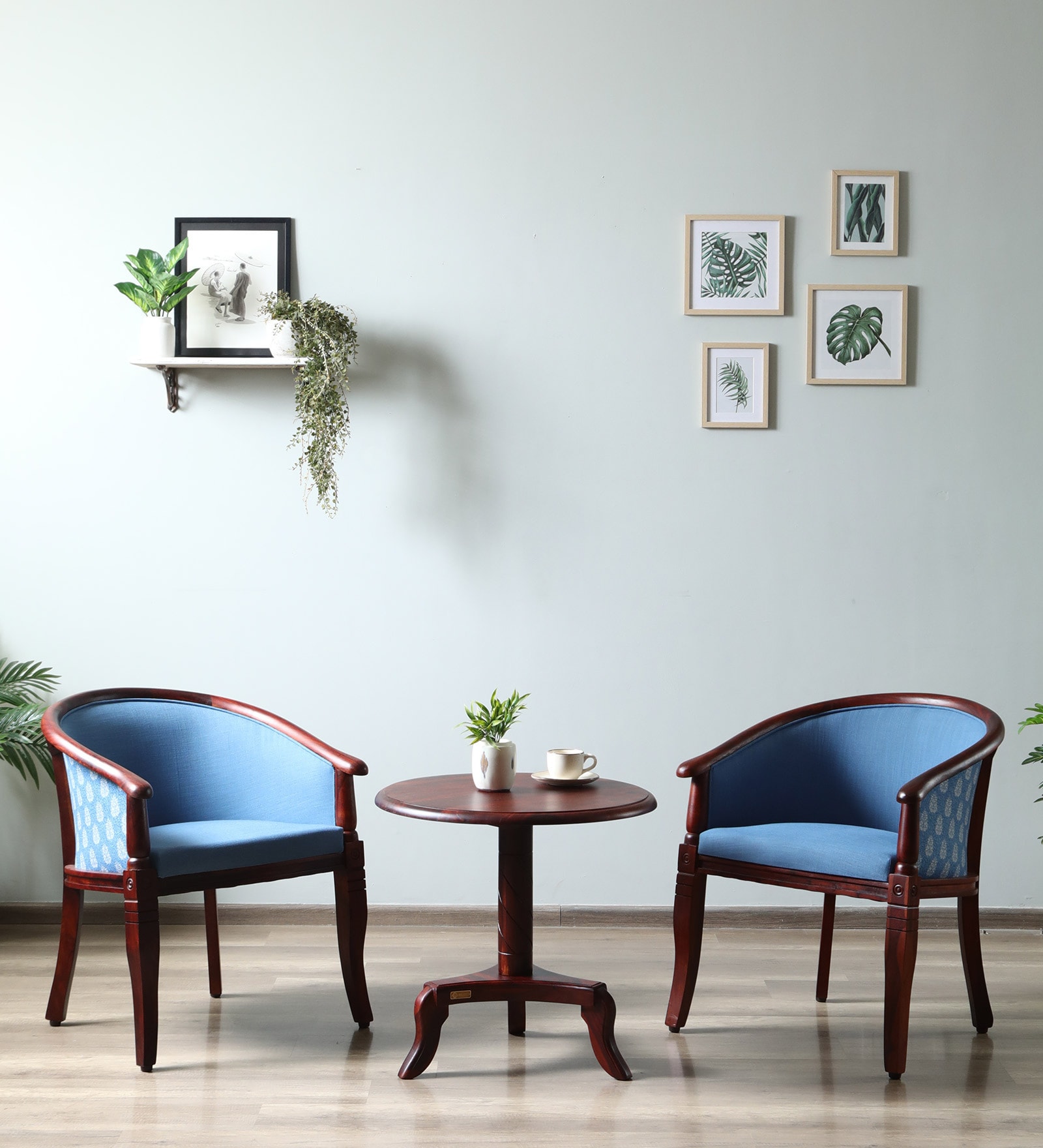 Stalley Sheesham Wood Coffee Table Set in Blue Dual Print & Scratch Resistant Honey Oak Finish With 2 Chairs