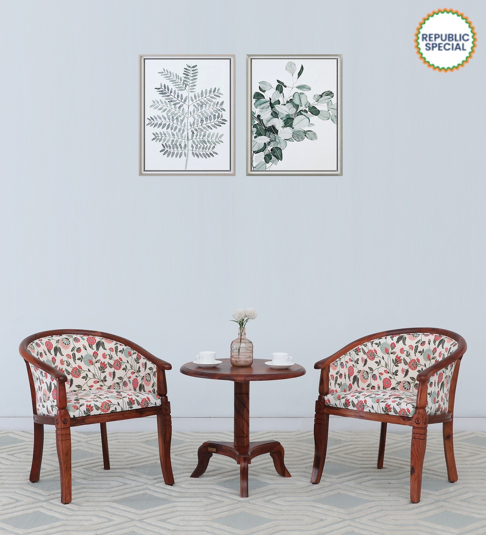 Stalley Sheesham Wood Coffee Table Set In Scratch Resistant Honey Oak Finish With 2 Chairs