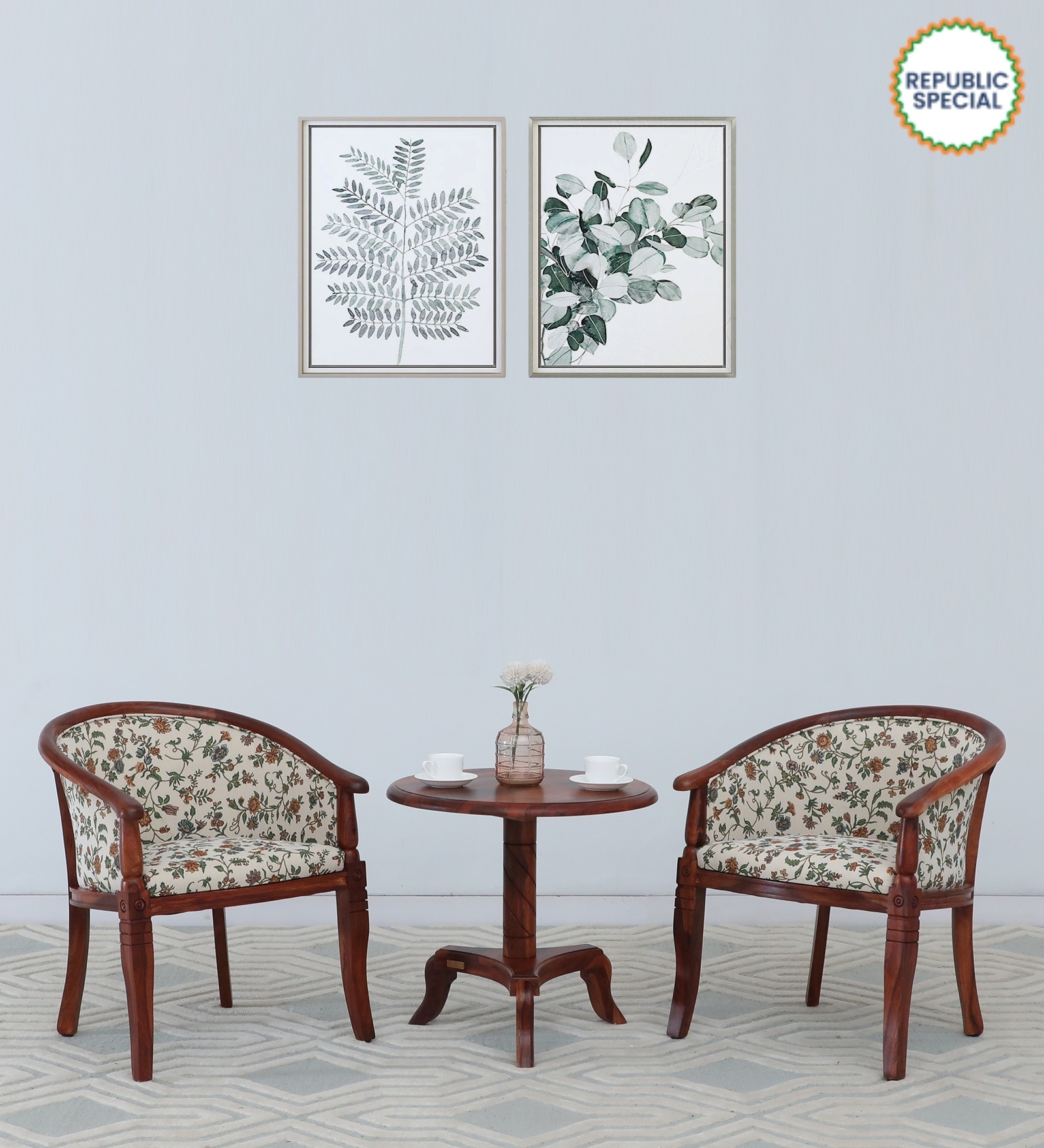 Stalley Sheesham Wood Coffee Table Set In Scratch Resistant Honey Oak Finish With 2 Chairs