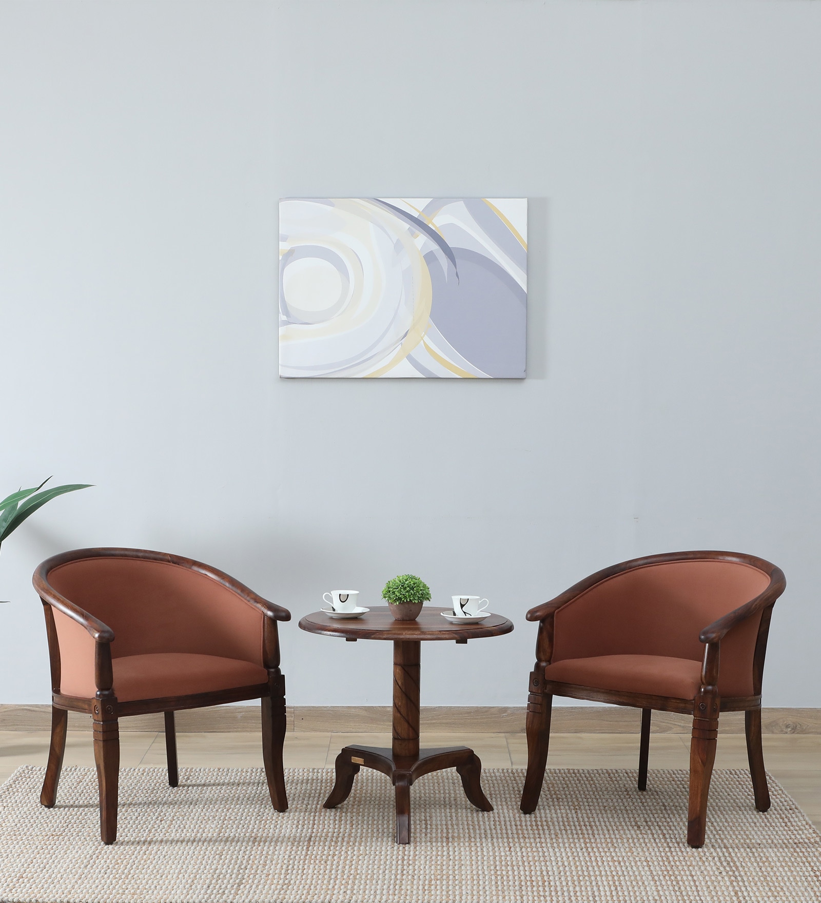 Stalley Sheesham Wood Coffee Table Set In Scratch Resistant Provincial Teak Finish And Mocha Mousse Colour With 2 Chairs