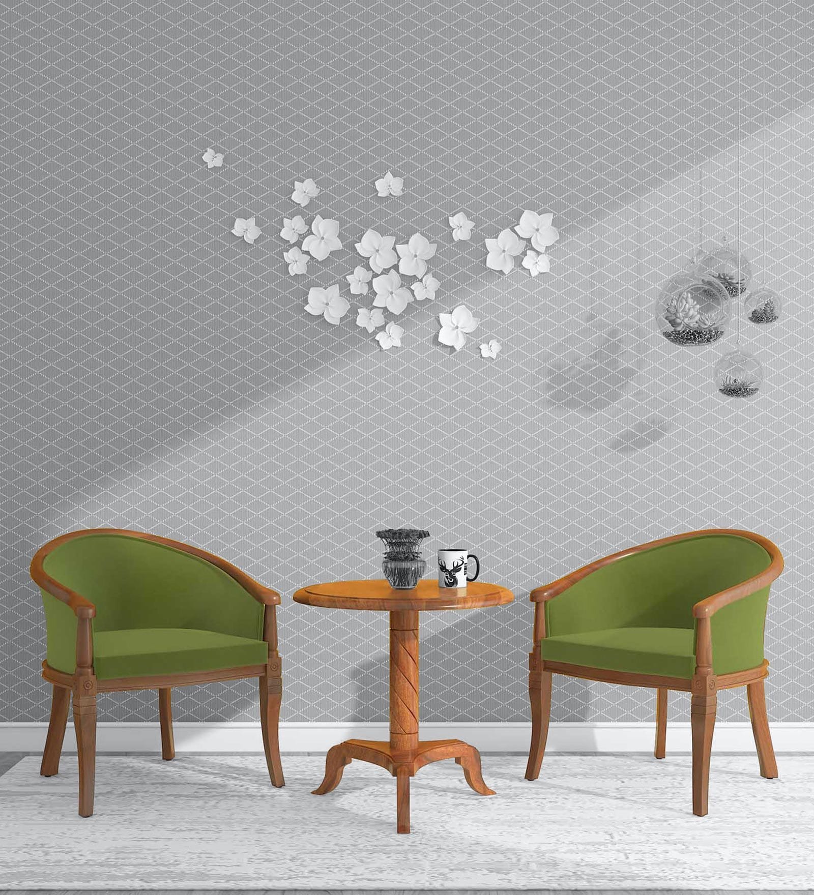 Stalley Sheesham Wood Coffee Table Set in Beige Dual Print & Scratch Resistant Rustic teak Finish With 2 Chairs